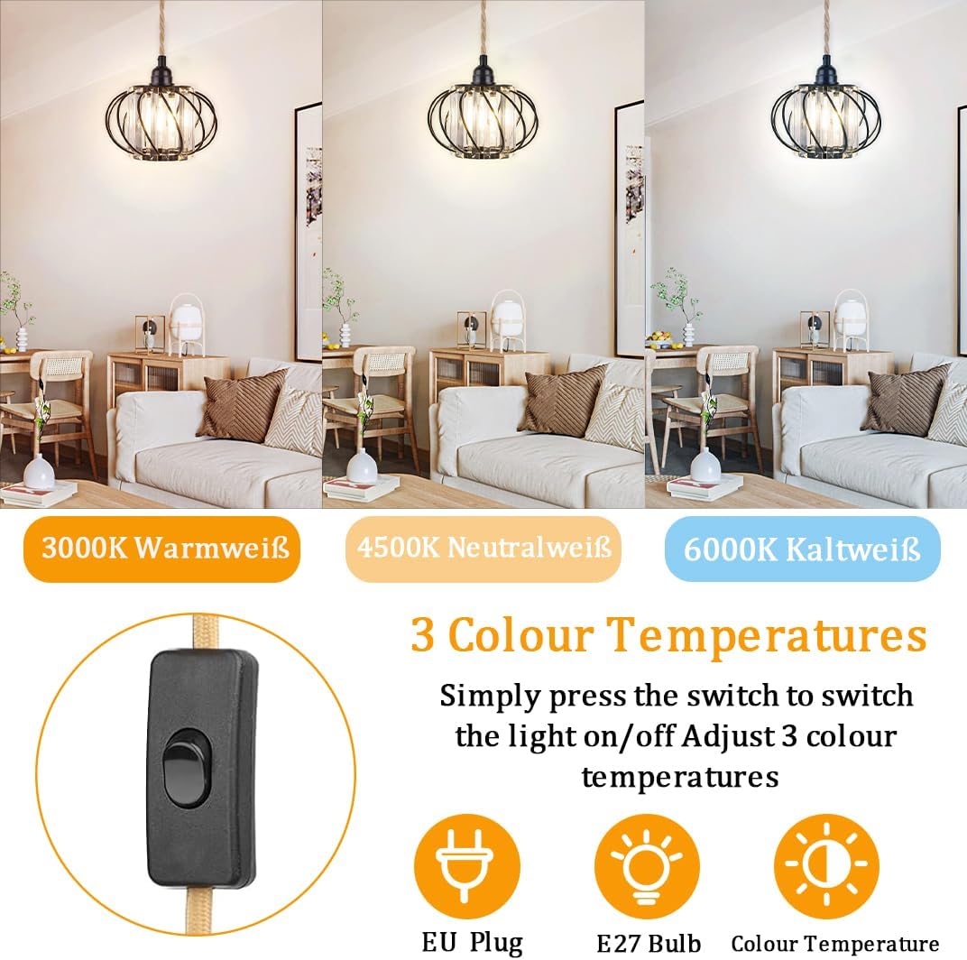 Kit Lampada a Sospensione E27 Retrò con Cavo 5m, Nero - immagine 2