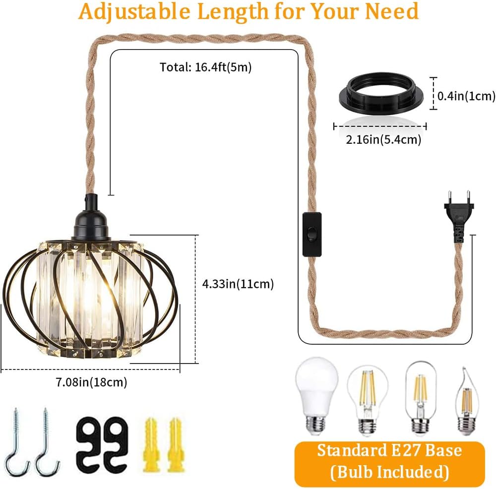 Kit Lampada a Sospensione E27 Retrò con Cavo 5m, Nero - immagine 6