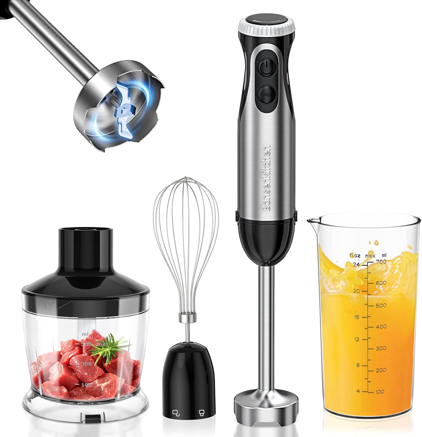 Bonsenkitchen Frullatore a Immersione 4 in 1, 1000W - immagine 1