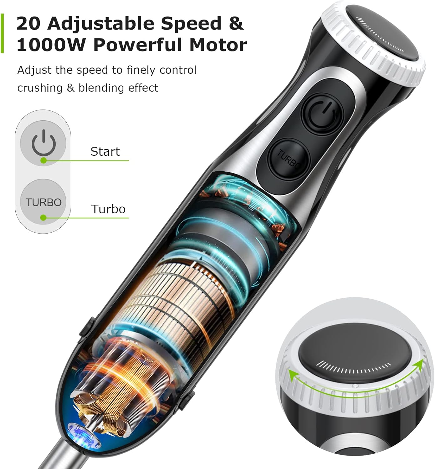 Bonsenkitchen Frullatore a Immersione 4 in 1, 1000W - immagine 2