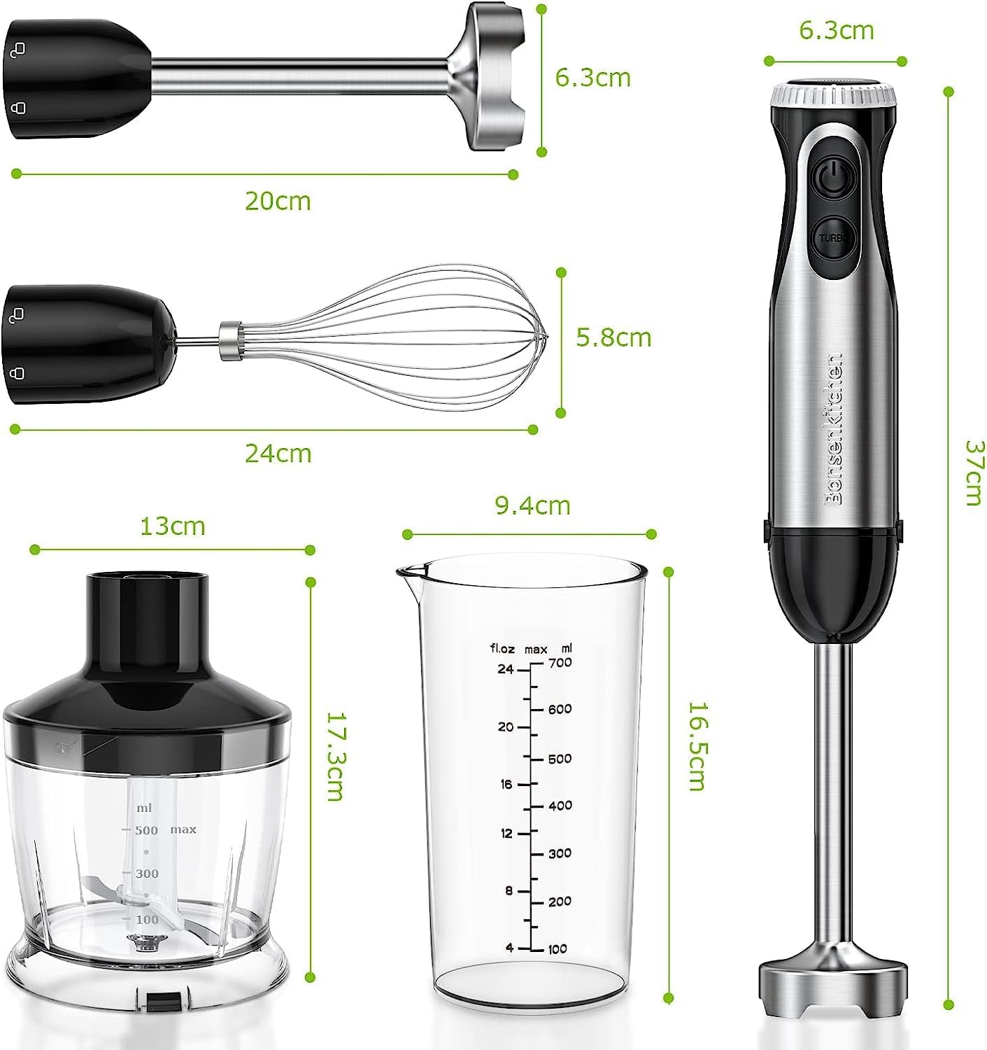 Bonsenkitchen Frullatore a Immersione 4 in 1, 1000W - immagine 6