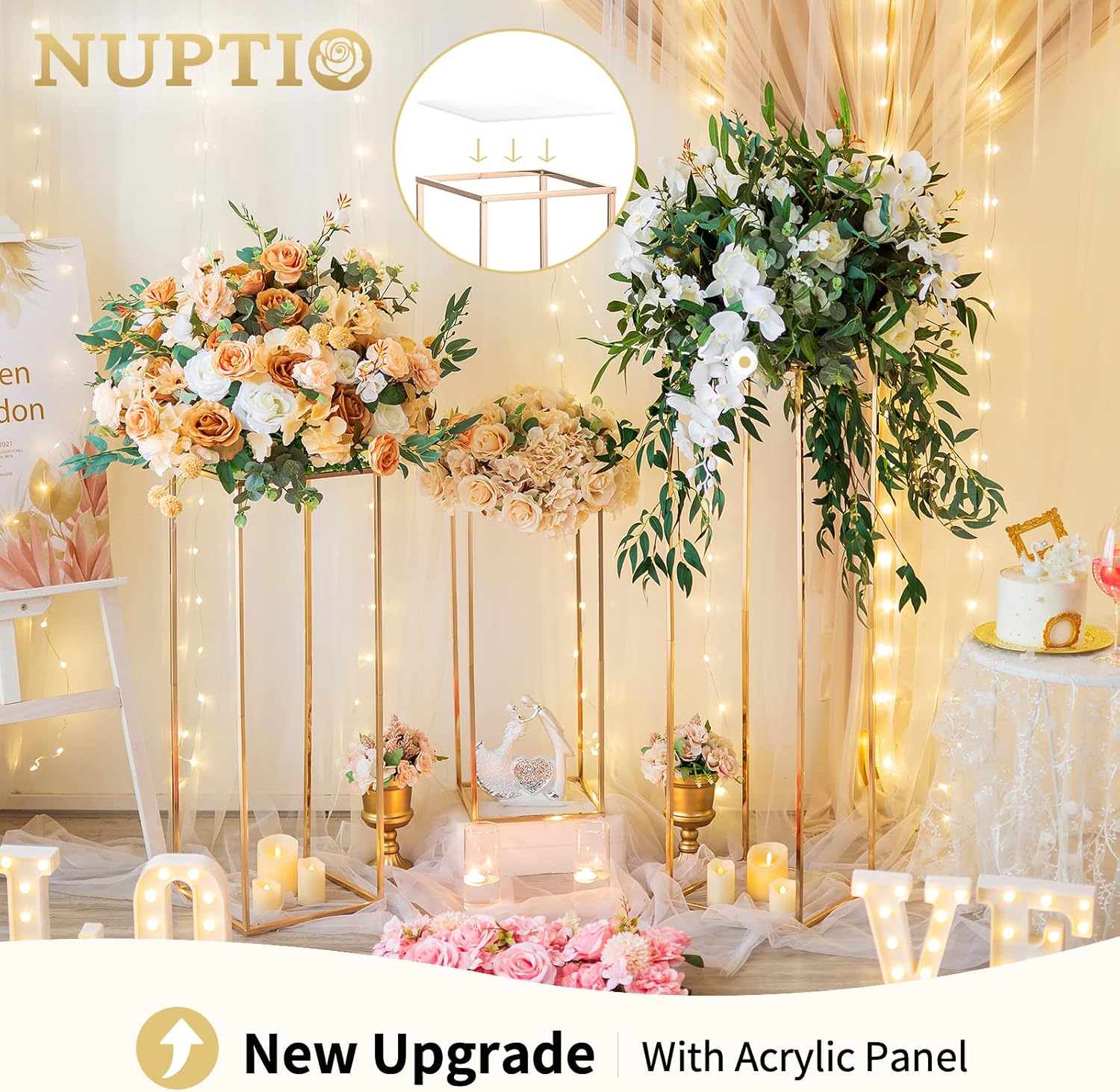 Nuptio Alzatine per Allestimenti Metallo Oro, 3 Pezzi - immagine 2