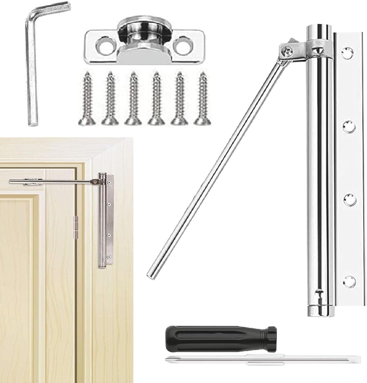 Chiudiporta Automatico Regolabile a Molla, Argentato - immagine 1