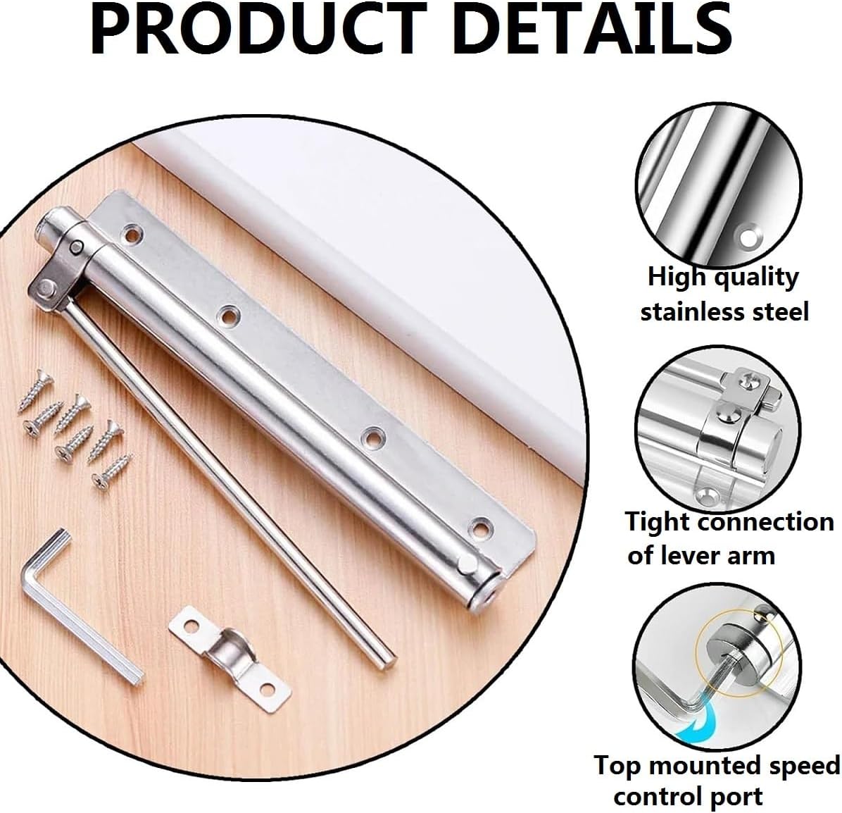 Chiudiporta Automatico Regolabile a Molla, Argentato - immagine 3