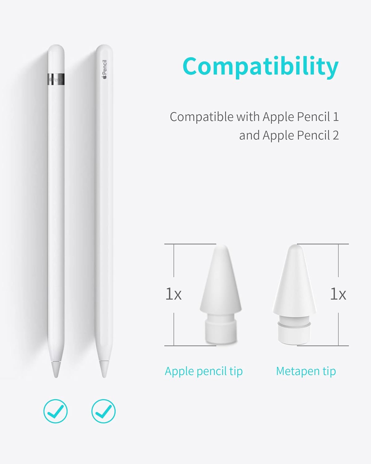 Metapen Punte per Apple Pencil 1ª e 2ª Gen, 4 Pezzi, Bianco - immagine 3