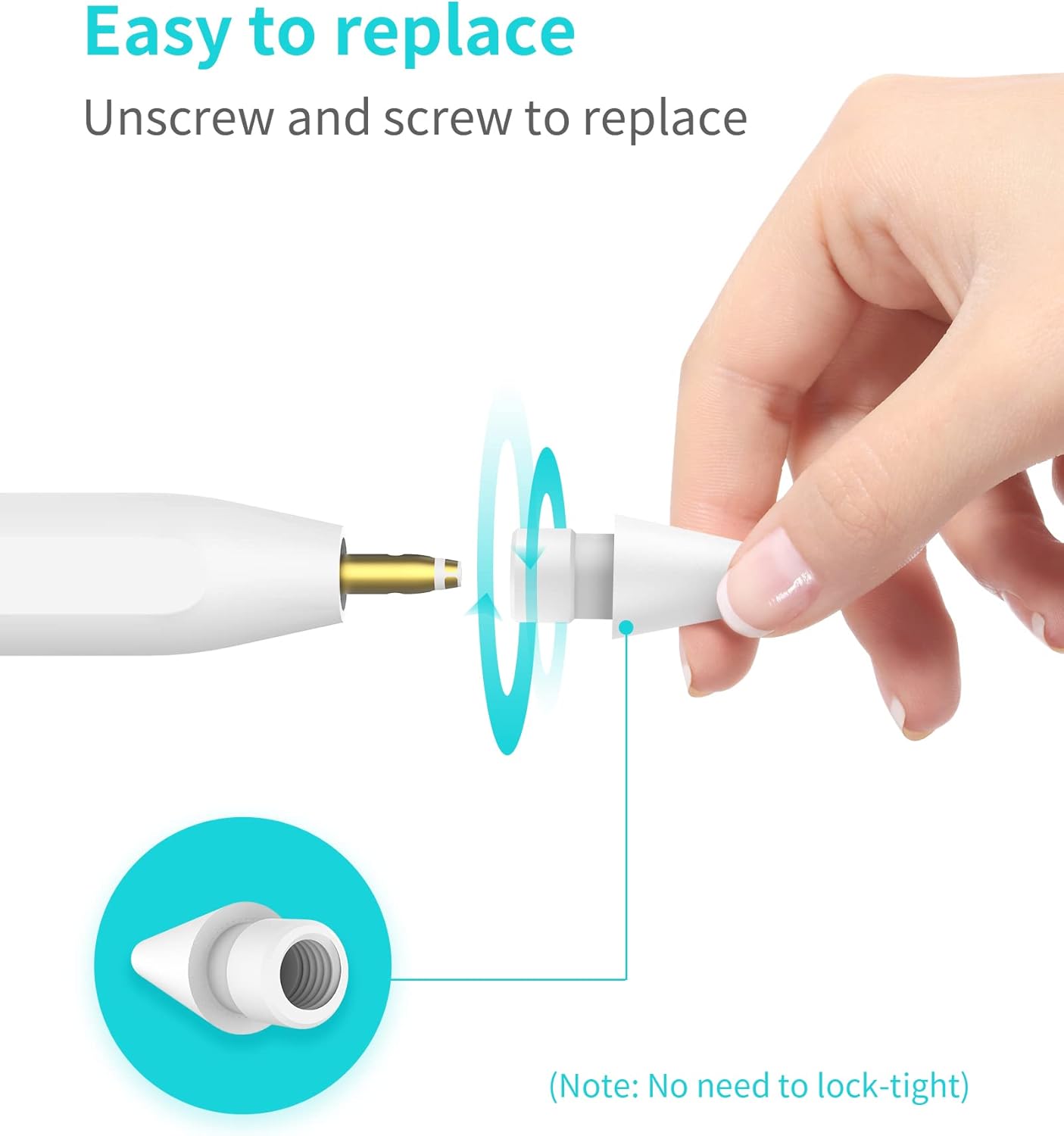 Metapen Punte per Apple Pencil 1ª e 2ª Gen, 4 Pezzi, Bianco - immagine 6