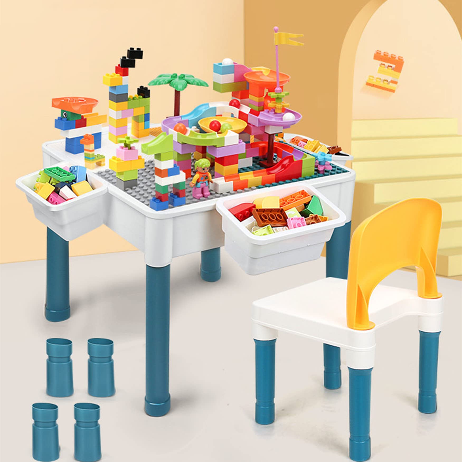 Set Tavolo e Sedia Bambini 6 in 1 con 292 Blocchi