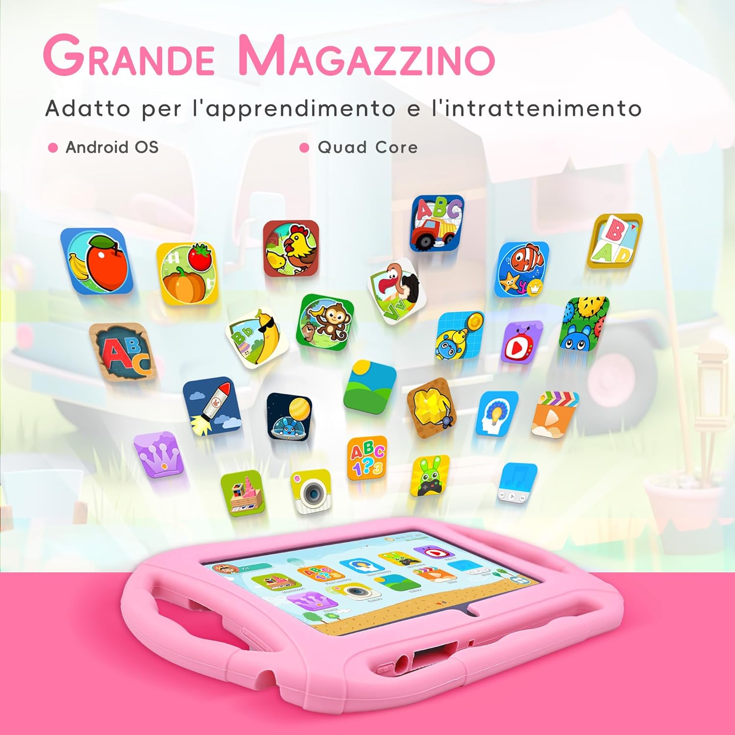 Veidoo Tablet per Bambini 7 pollici Android, Rosa - immagine 2