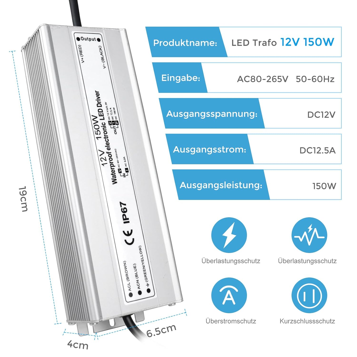 Trasformatore LED 12V 150W IP67 per Esterni - immagine 5