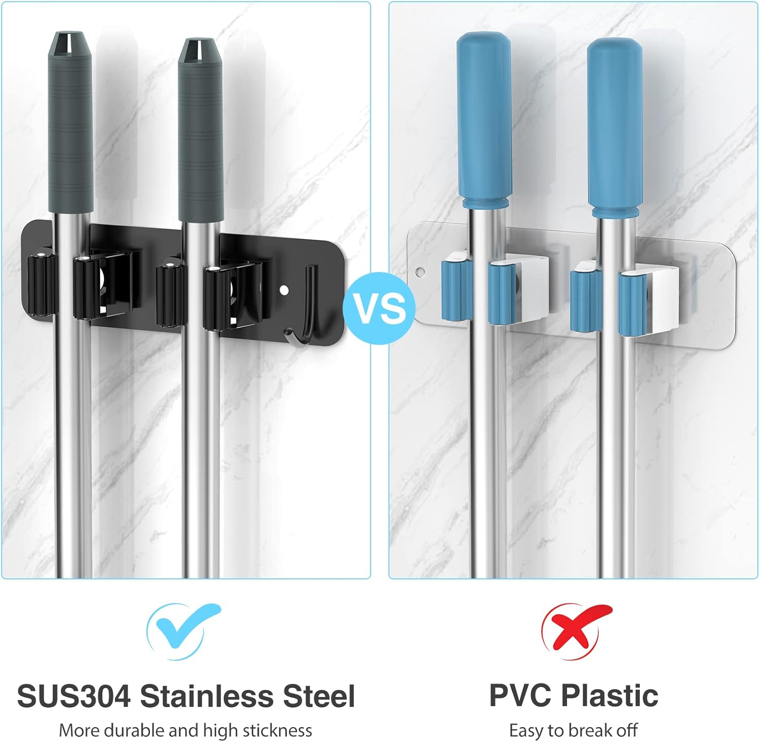 Porta Scope Parete 2 Pezzi in Acciaio Inox, Nero - immagine 3