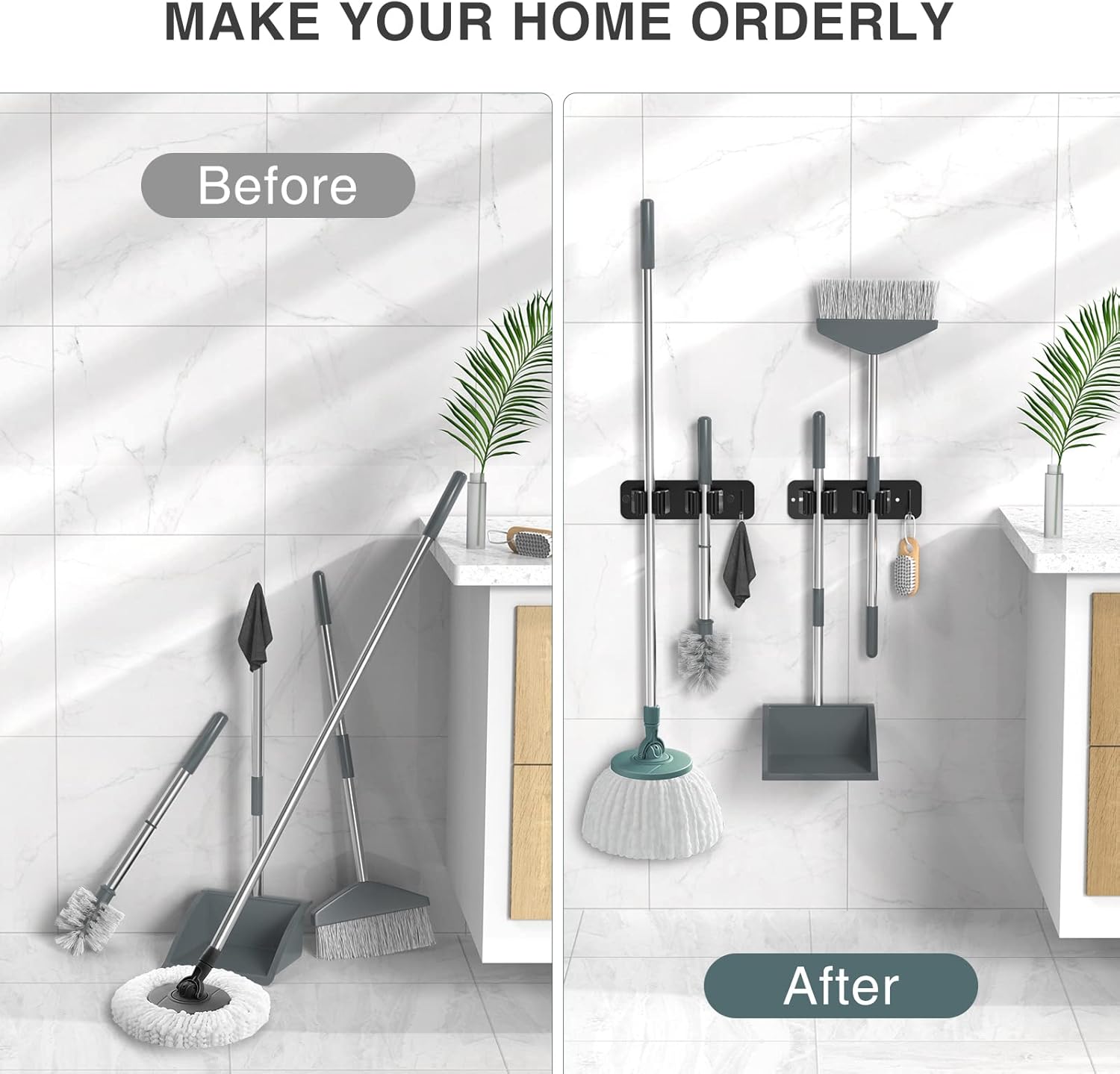 Porta Scope Parete 2 Pezzi in Acciaio Inox, Nero - immagine 4