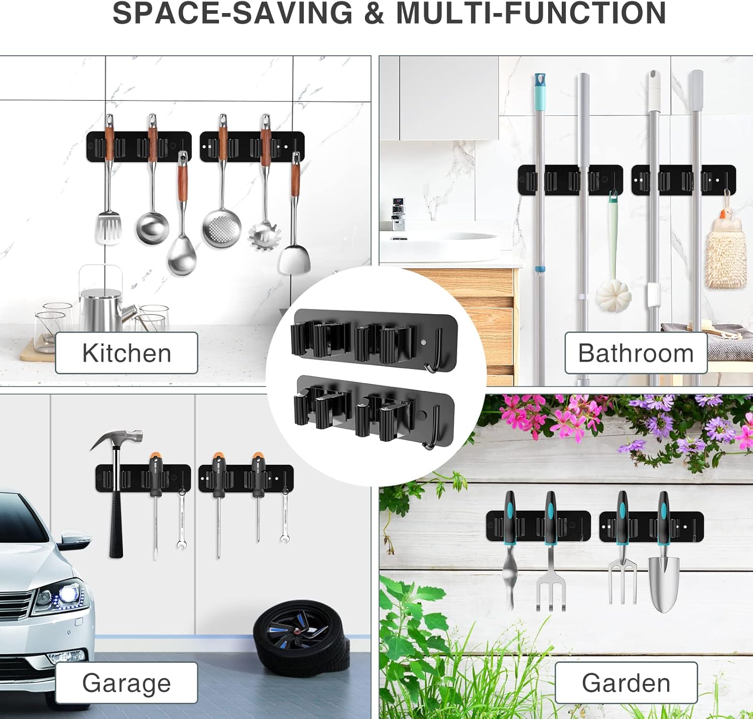 Porta Scope Parete 2 Pezzi in Acciaio Inox, Nero - immagine 7
