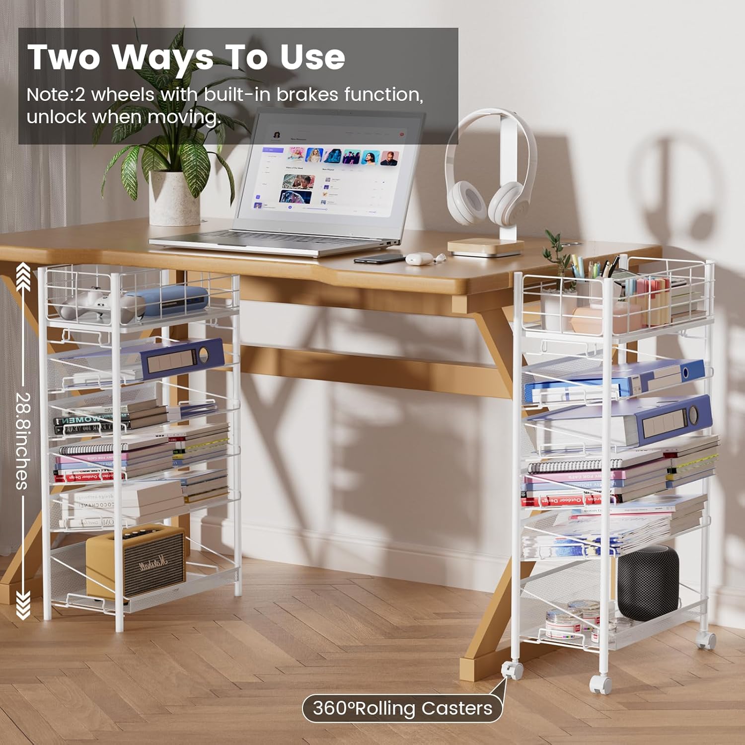 Carrello Portadocumenti Ufficio 6 Ripiani con Ruote, Bianco - immagine 2