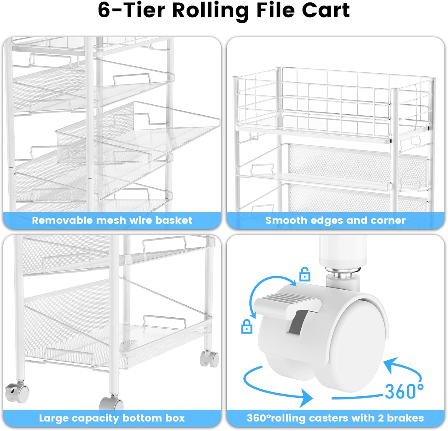 Carrello Portadocumenti Ufficio 6 Ripiani con Ruote, Bianco - immagine 6