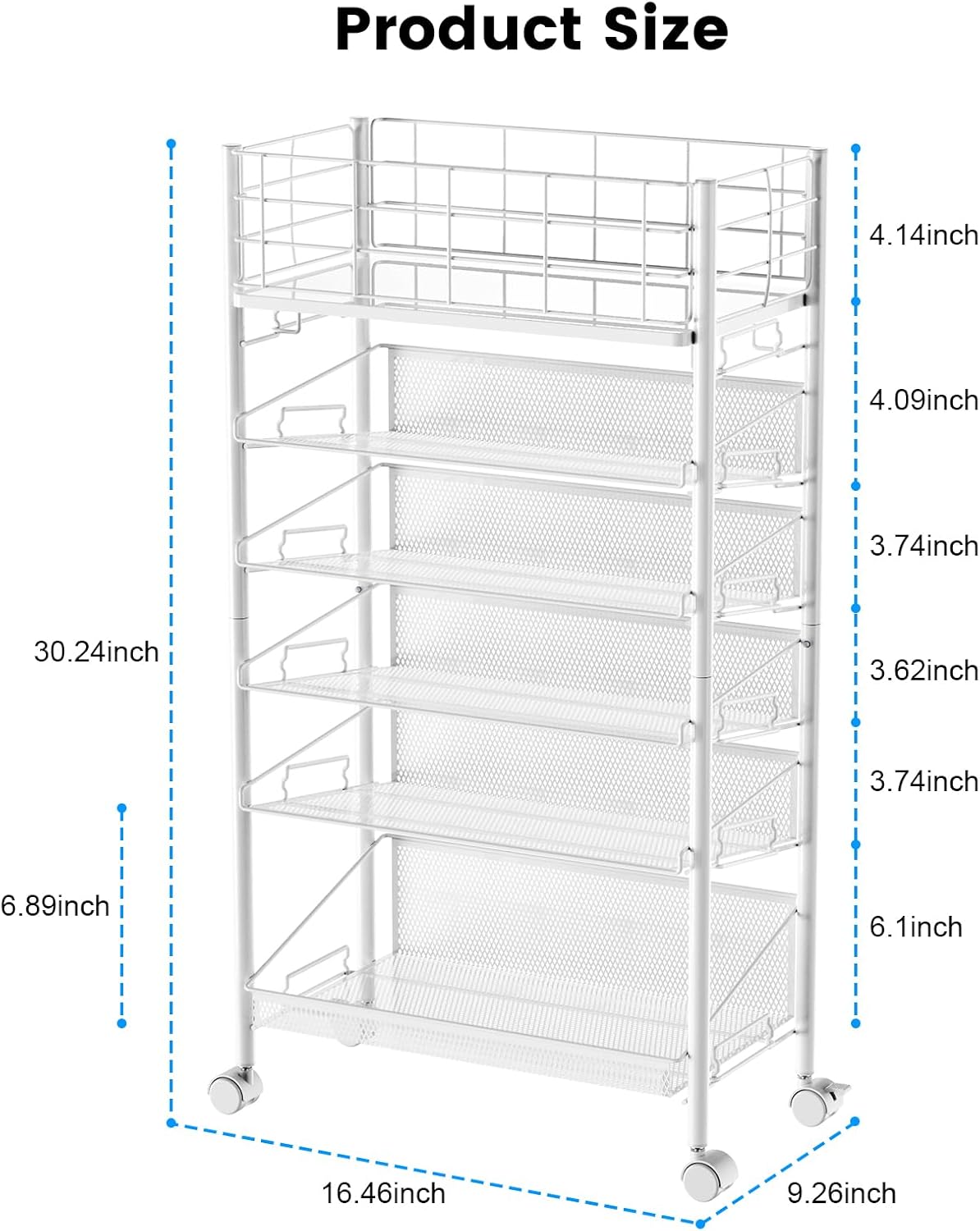 Carrello Portadocumenti Ufficio 6 Ripiani con Ruote, Bianco - immagine 7