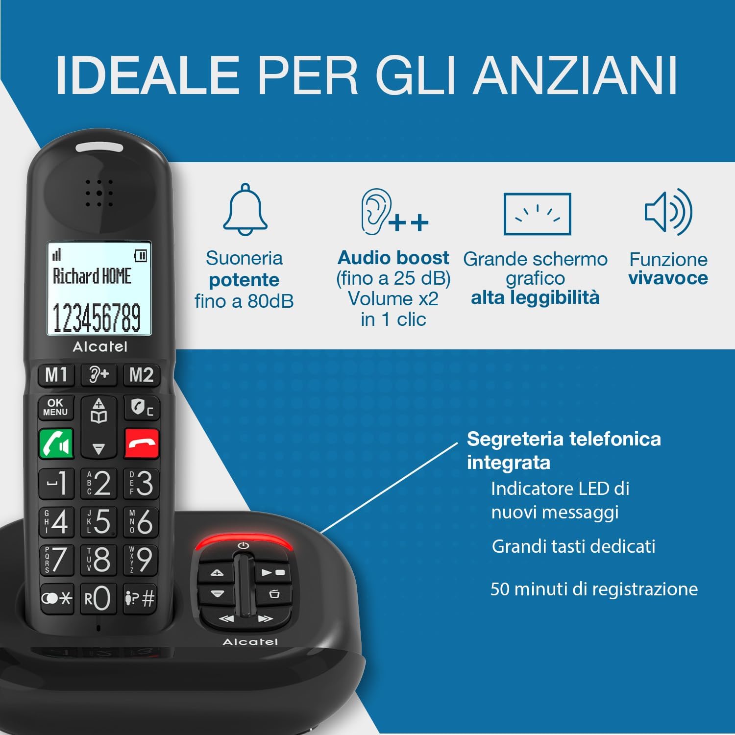 Alcatel XL685 Voice - Telefono Fisso Cordless DECT Senior - immagine 2
