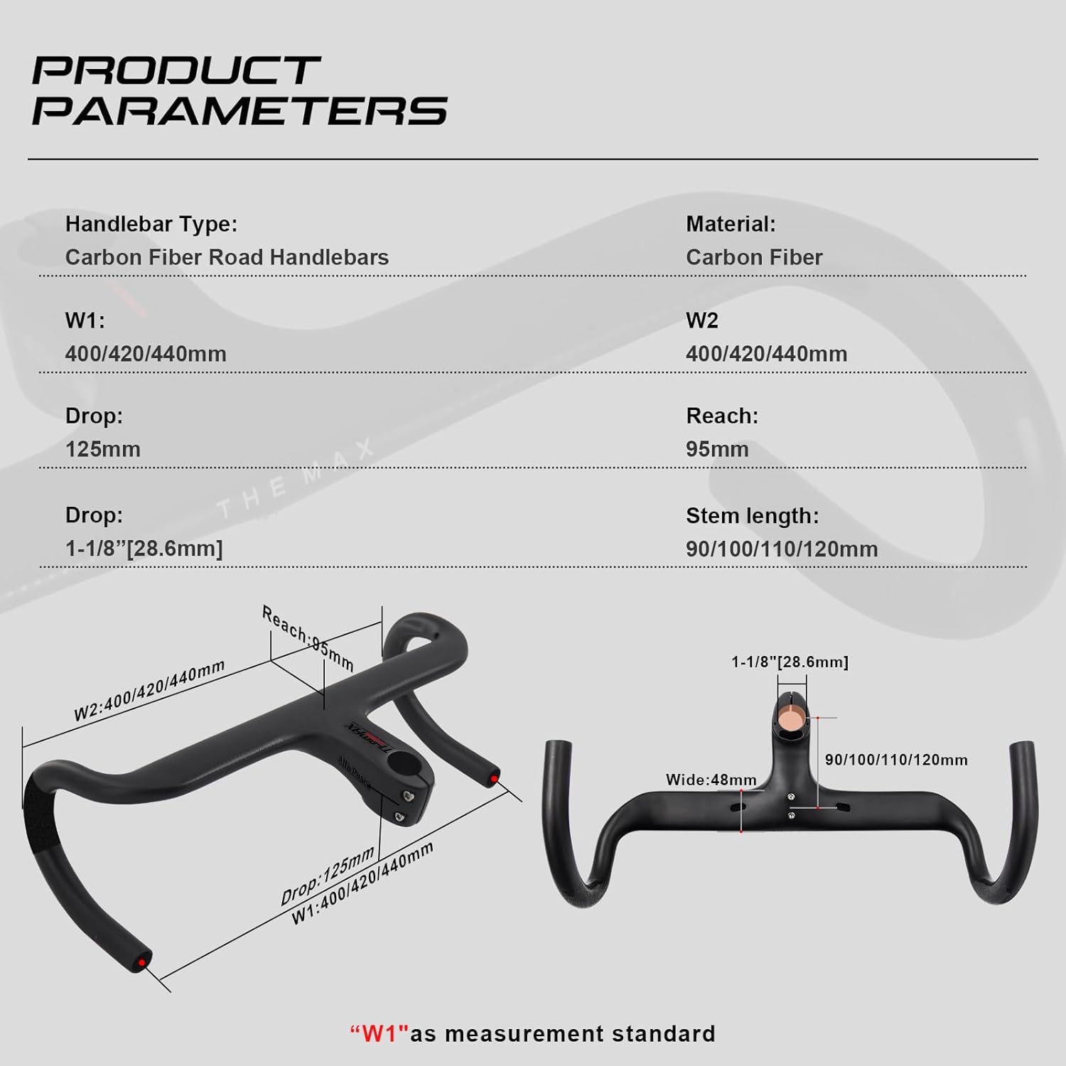 Alfa Pasca Manubrio Bici Corsa Aero Carbonio 440*90mm - immagine 2