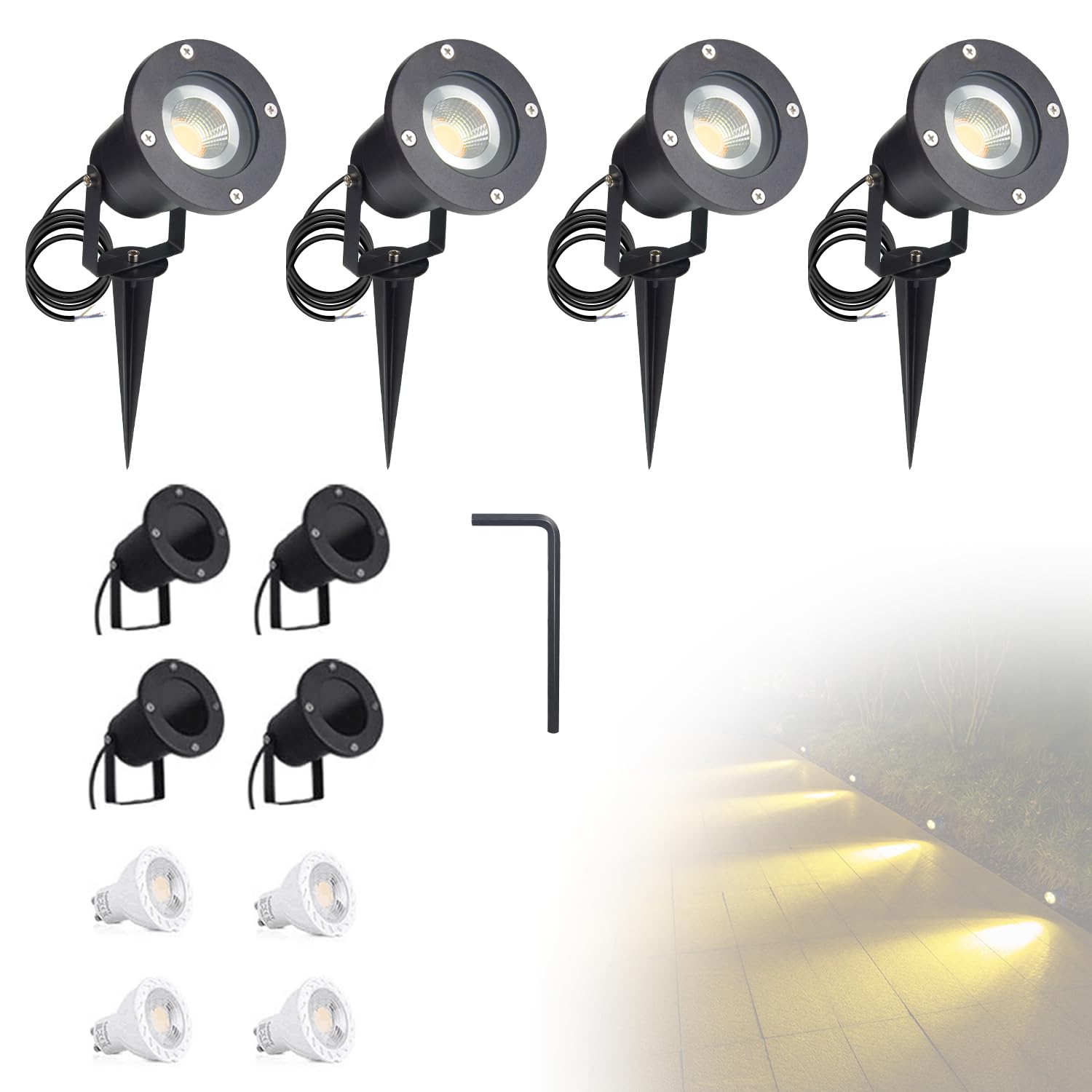Cprosp 4PCS Faretto da Giardino GU10 LED 5W IP65, Bianco Caldo