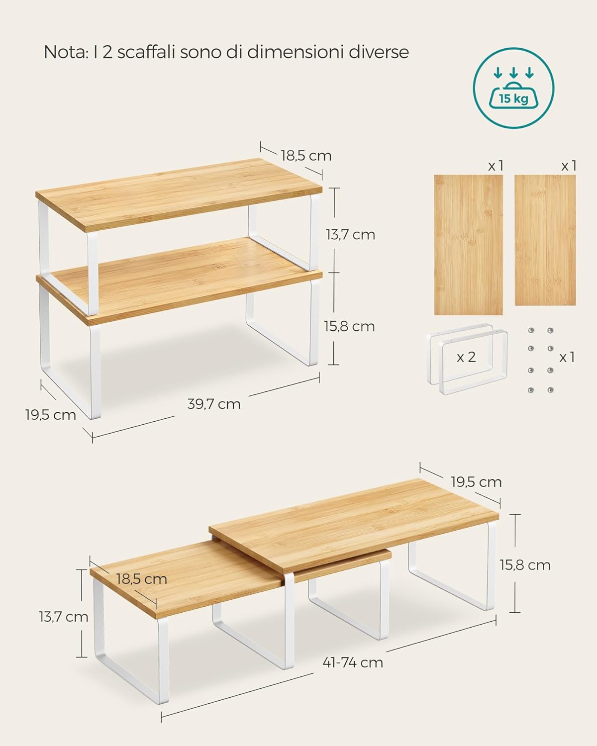 SONGMICS Organizzatori da Cucina - Set 4 Scaffali da Banco - immagine 8