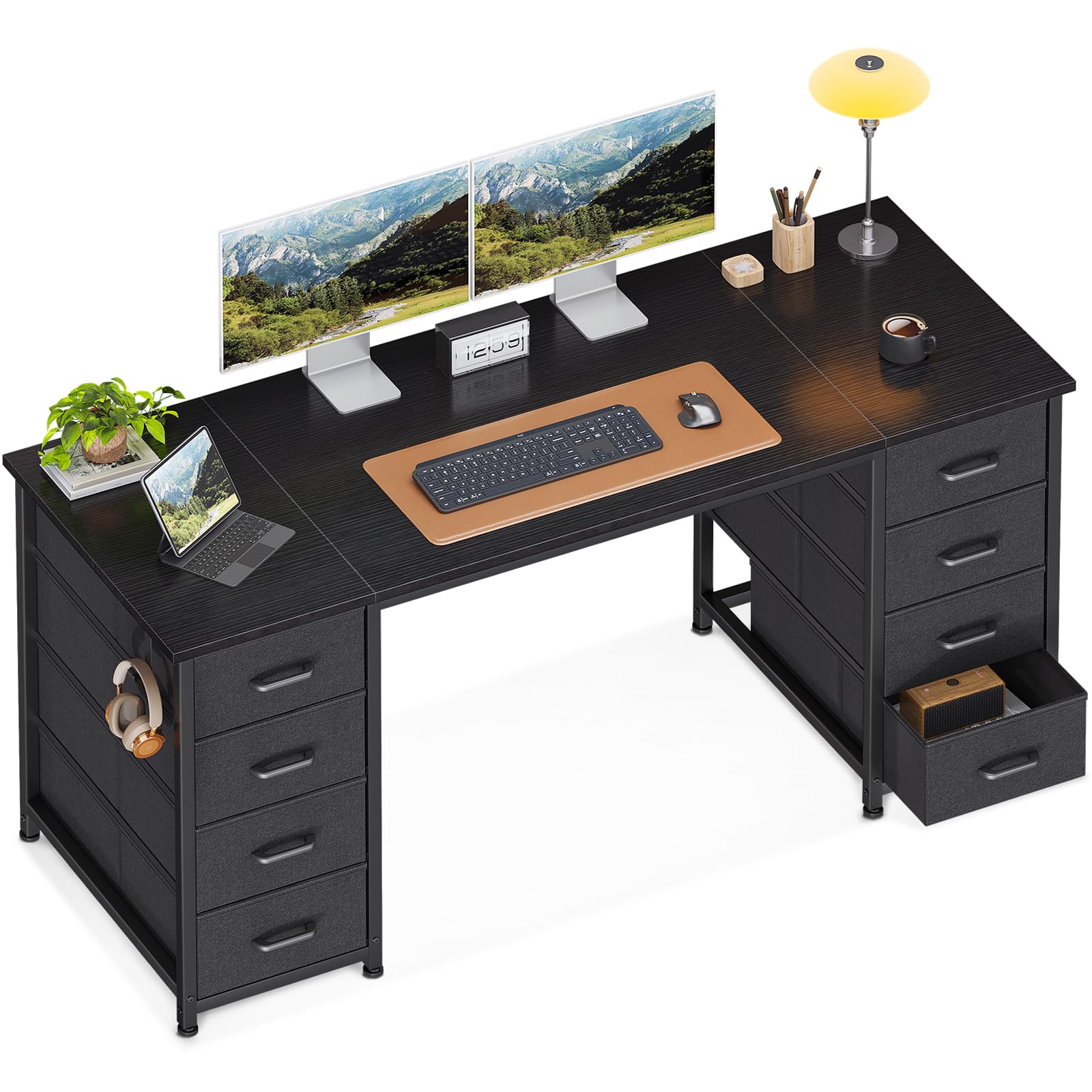 Coleshome Scrivania con 8 Cassetti in Tessuto 140x48cm, Nero