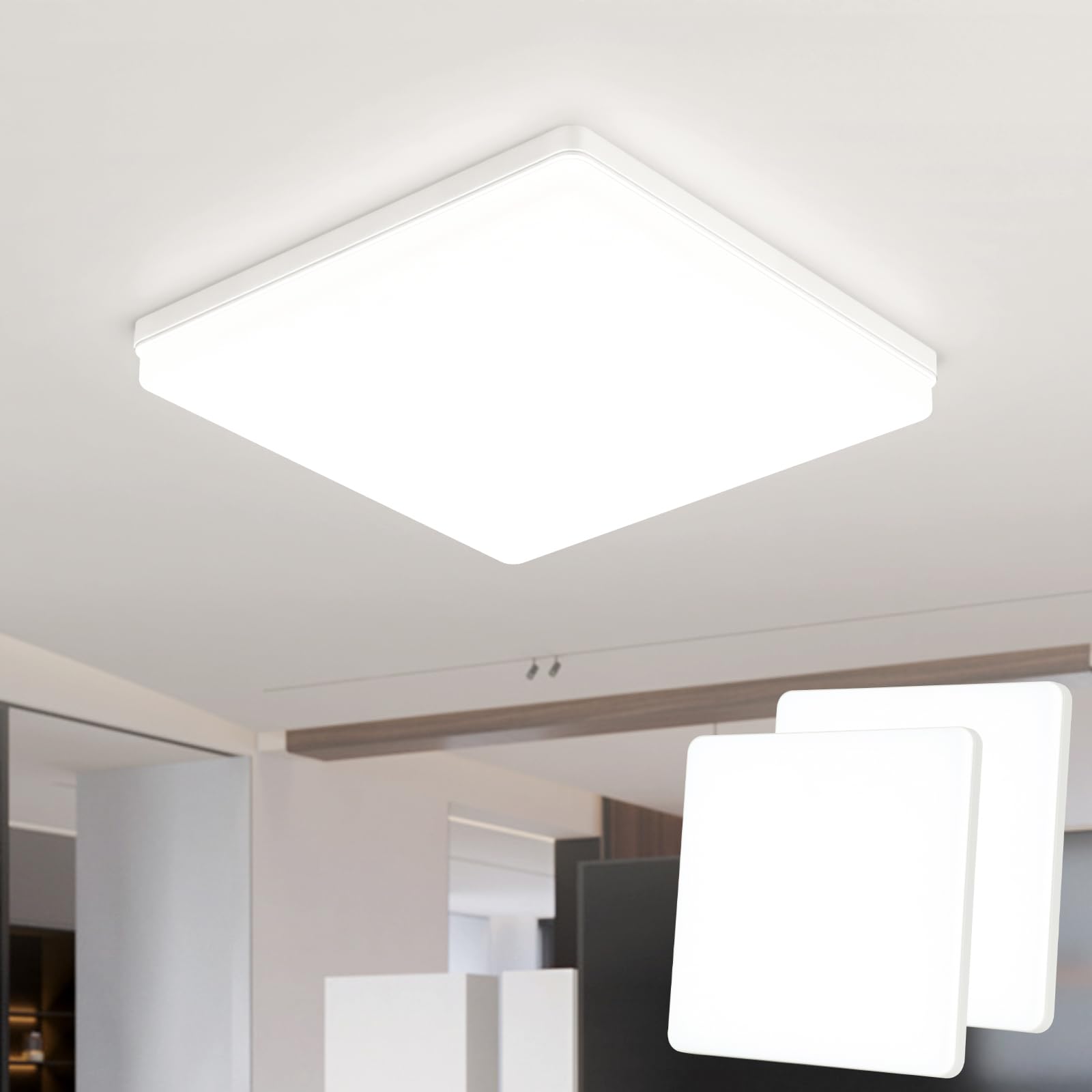 Kuwork Plafoniera LED Soffitto Quadrata 48W (2 Pezzi)