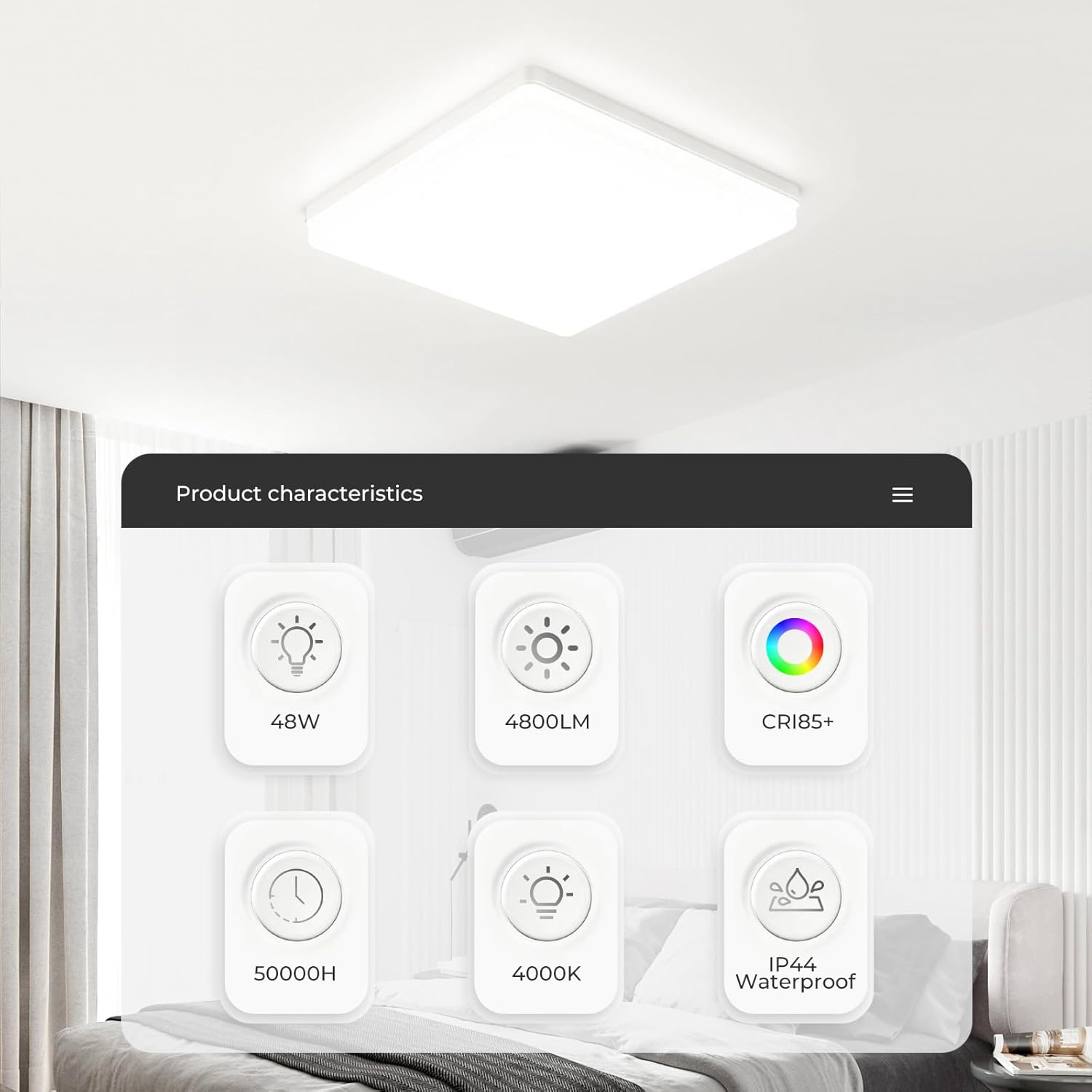 Kuwork Plafoniera LED Soffitto Quadrata 48W (2 Pezzi) - immagine 2