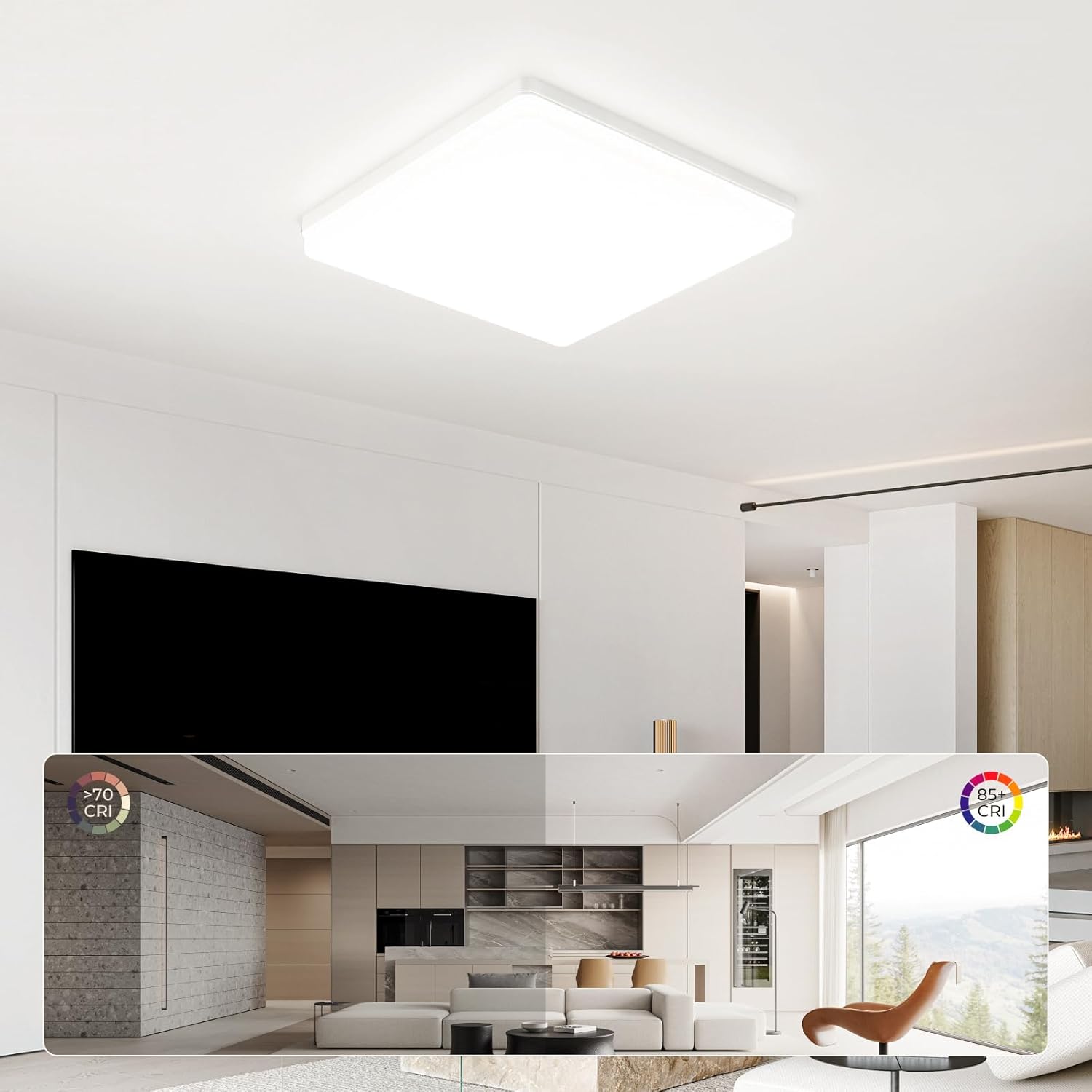 Kuwork Plafoniera LED Soffitto Quadrata 48W (2 Pezzi) - immagine 3