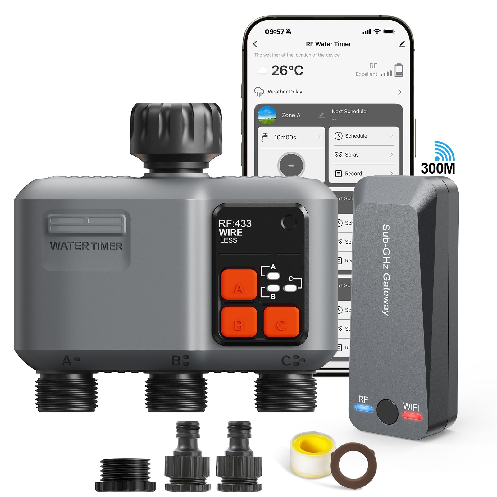 Johgee Timer Irrigazione WiFi 3 Vie RF 300M