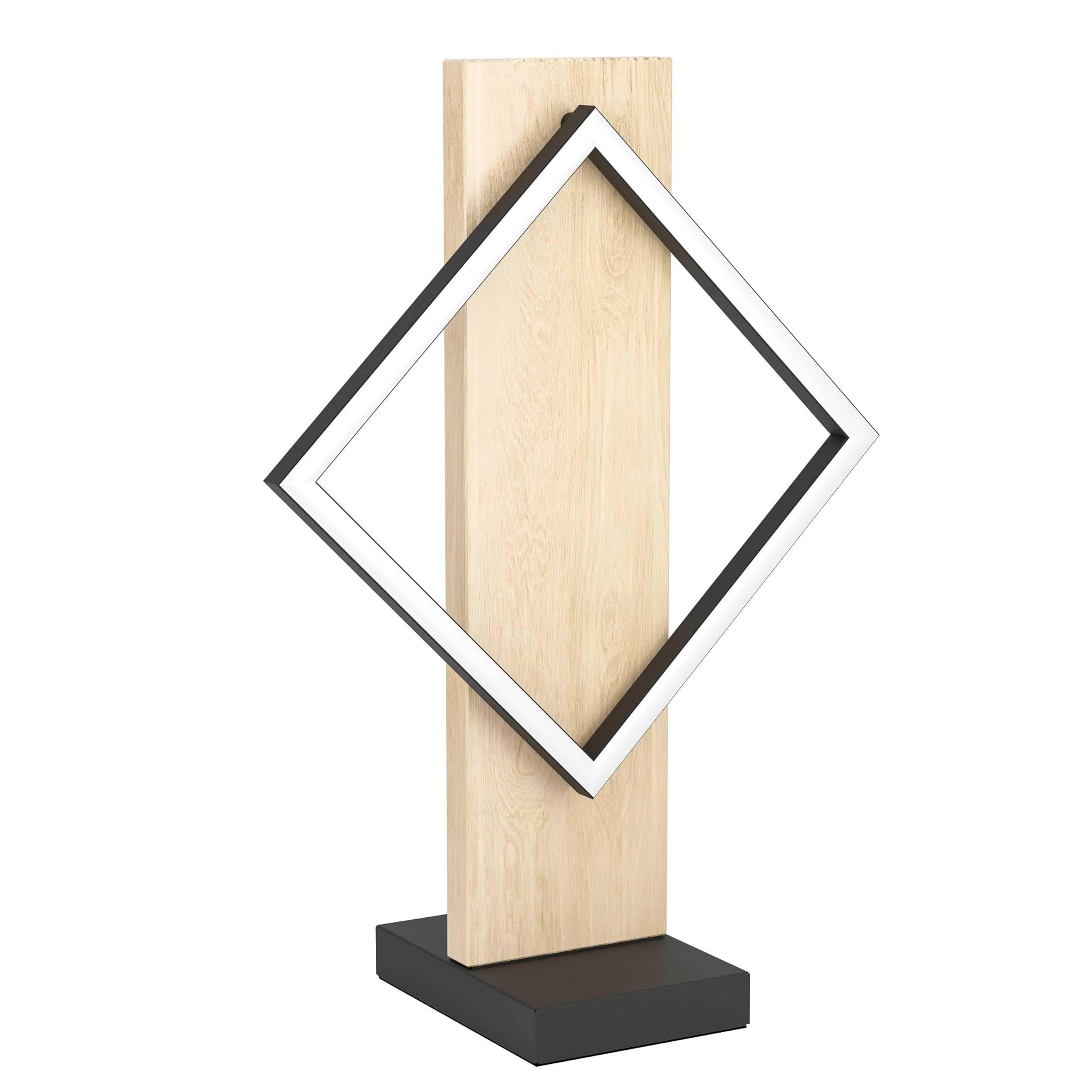 Eglo Lampada da tavolo a LED Boyal, con trave in legno, per comodino, in legno chiaro e metallo nero, certificazione FSC, colore luce: bianco caldo, 42,5 cm