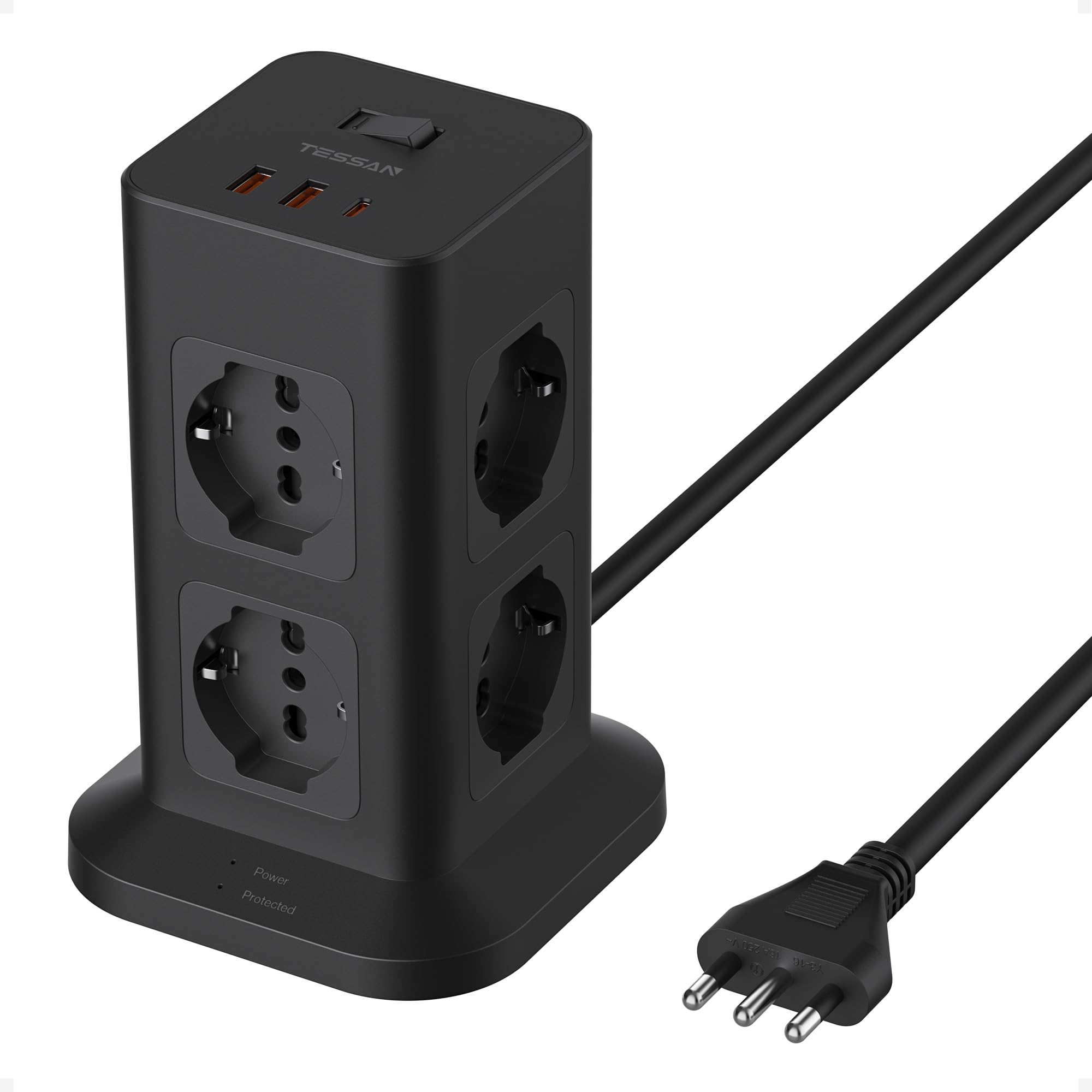 TESSAN Ciabatta Multipresa con USB 20W e 8 Prese IT, Nero