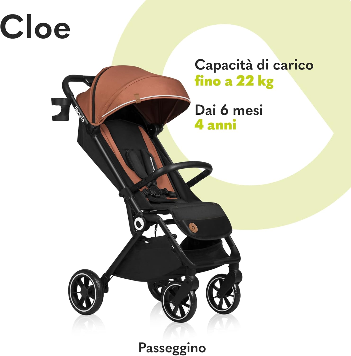 Lionelo Cloe Passeggino Leggero Pieghevole 0-22kg, Marrone - immagine 2