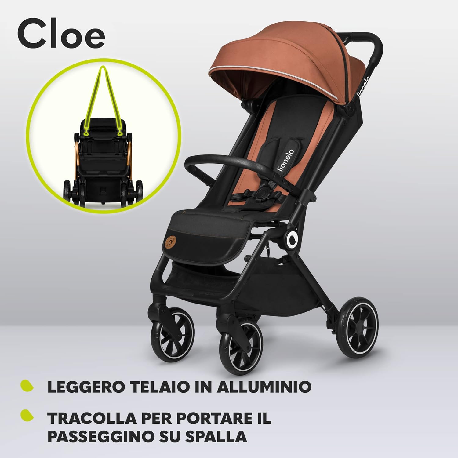 Lionelo Cloe Passeggino Leggero Pieghevole 0-22kg, Marrone - immagine 3