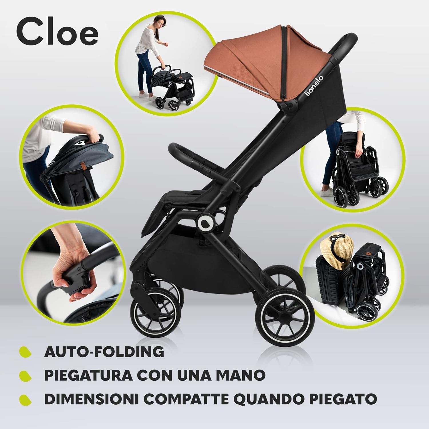 Lionelo Cloe Passeggino Leggero Pieghevole 0-22kg, Marrone - immagine 4