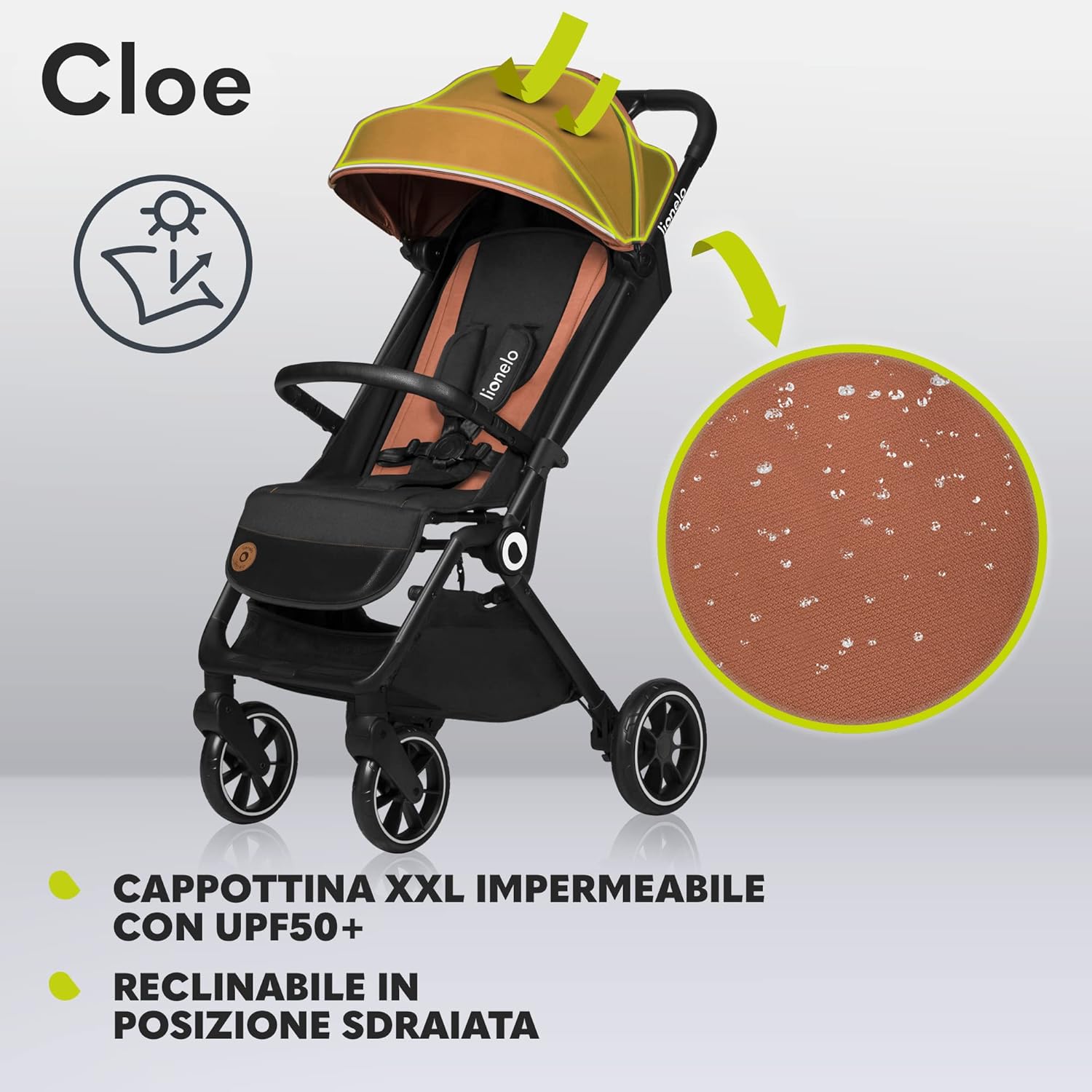 Lionelo Cloe Passeggino Leggero Pieghevole 0-22kg, Marrone - immagine 6