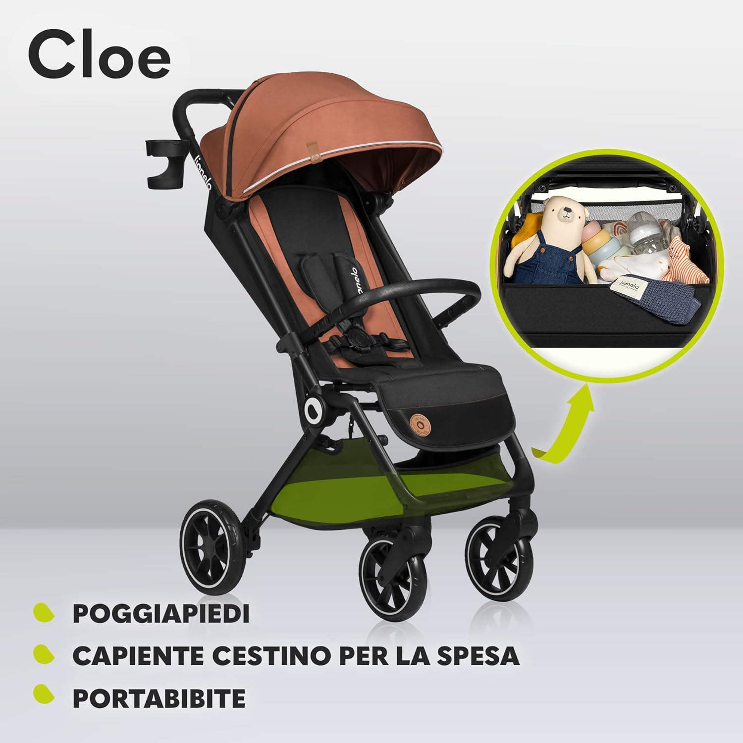 Lionelo Cloe Passeggino Leggero Pieghevole 0-22kg, Marrone - immagine 7
