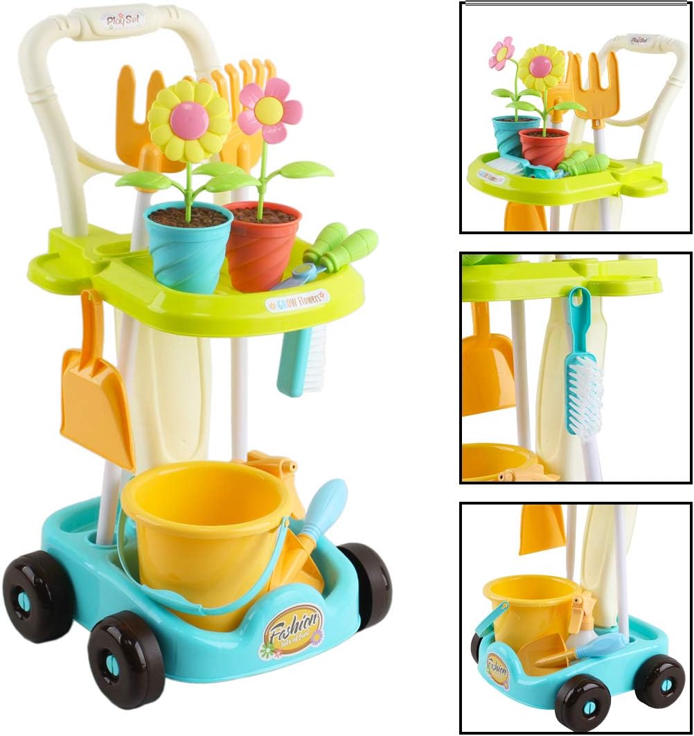 deAO Set Giardinaggio e Carrello Gioco 26 Pezzi - immagine 4