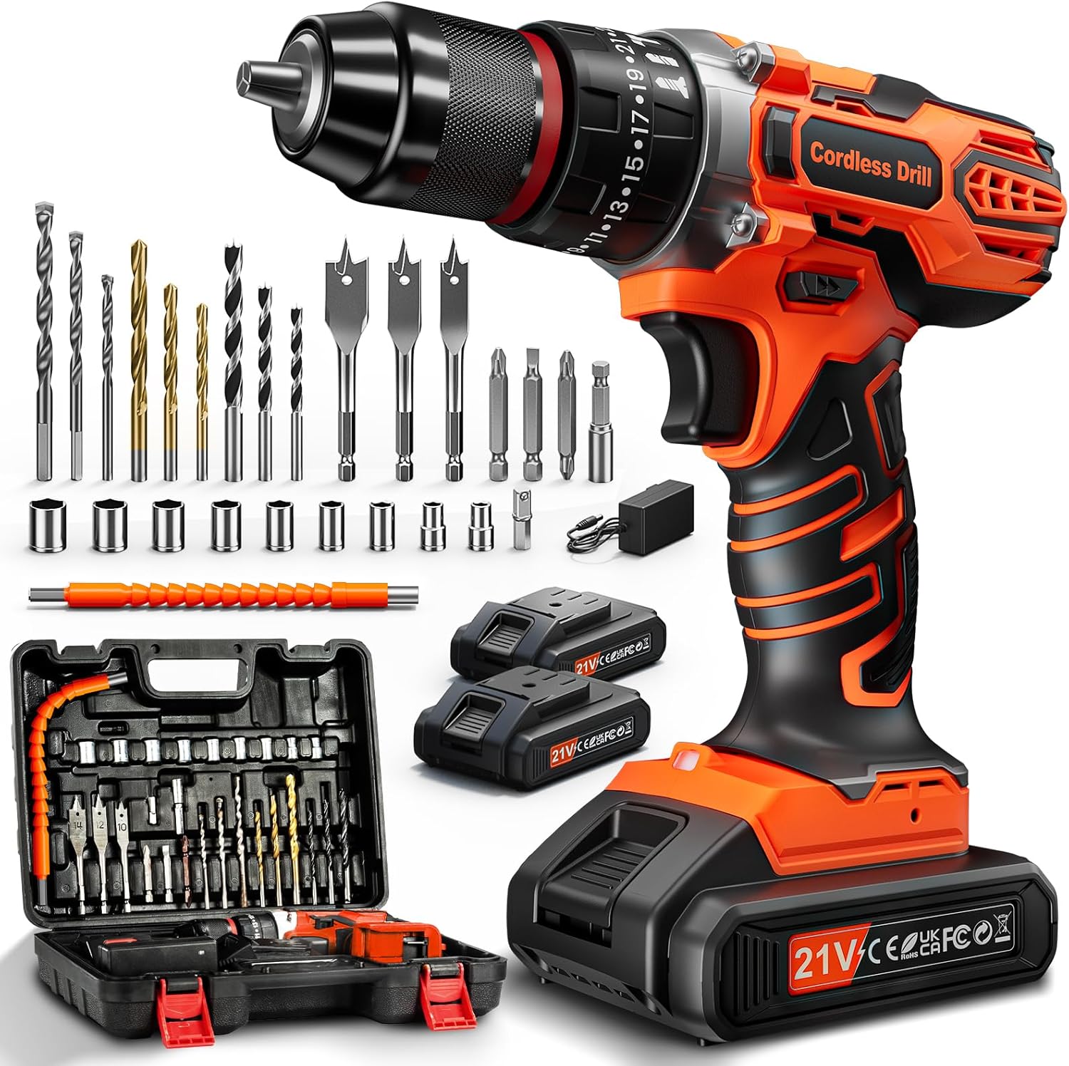 Avvitatore a Batteria 21V 45Nm con 2 Batterie 2.0Ah