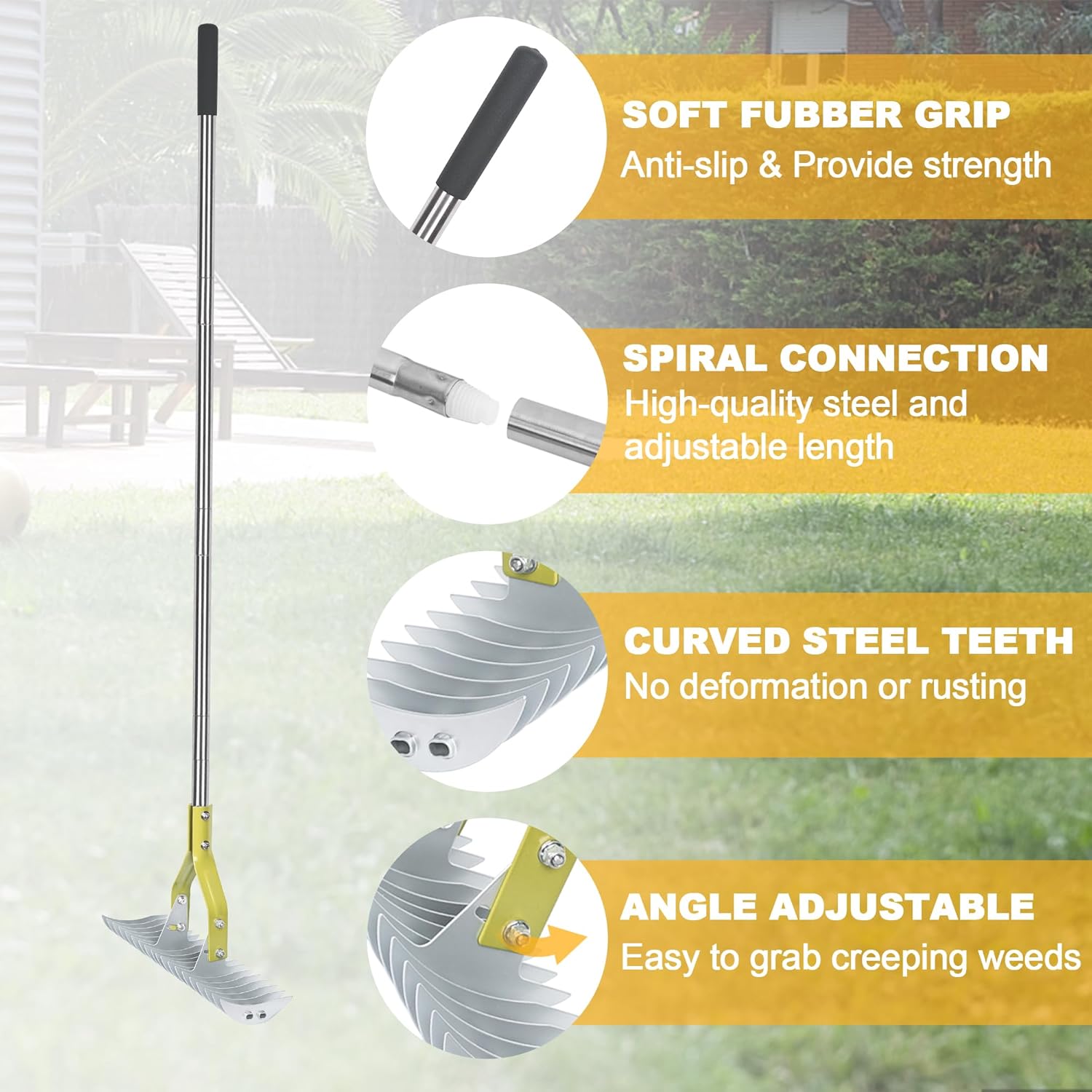 Baraystus Rastrello per Prato con Manico Lungo 148cm - immagine 3