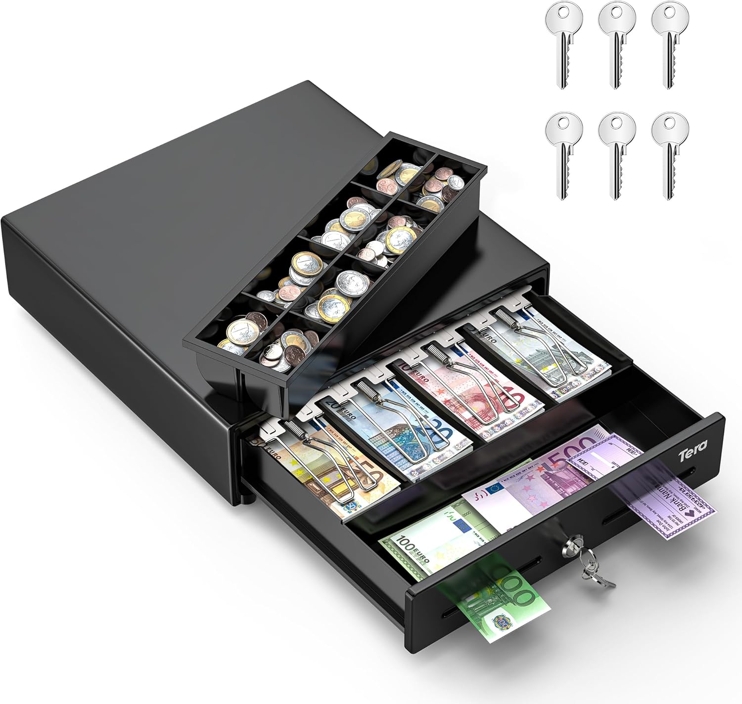 Tera Cassetto Cassa Elettrico 4 Banconote 8 Monete