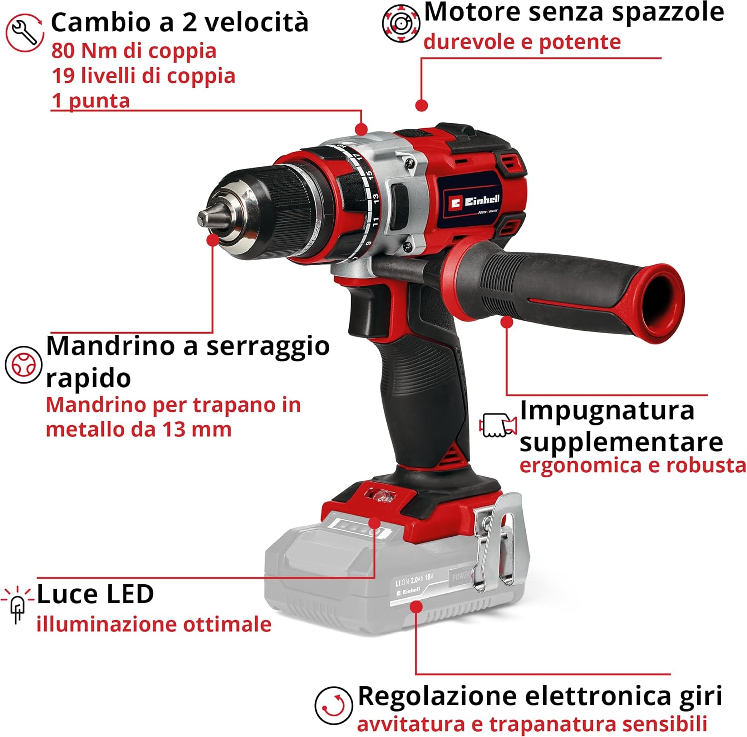 Einhell TP-CD 18/80 Li BL-Solo Trapano Avvitatore 80Nm - immagine 3