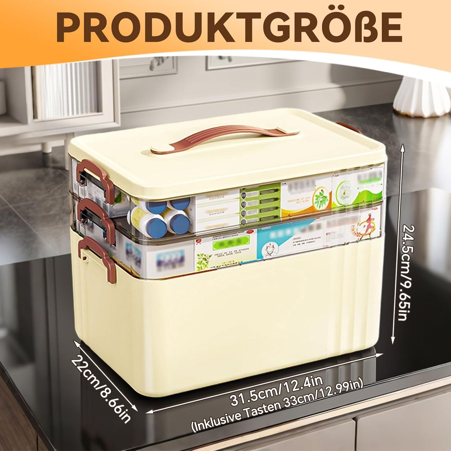 Igtops Contenitore per Medicinali 3 Ripiani, Beige - immagine 2