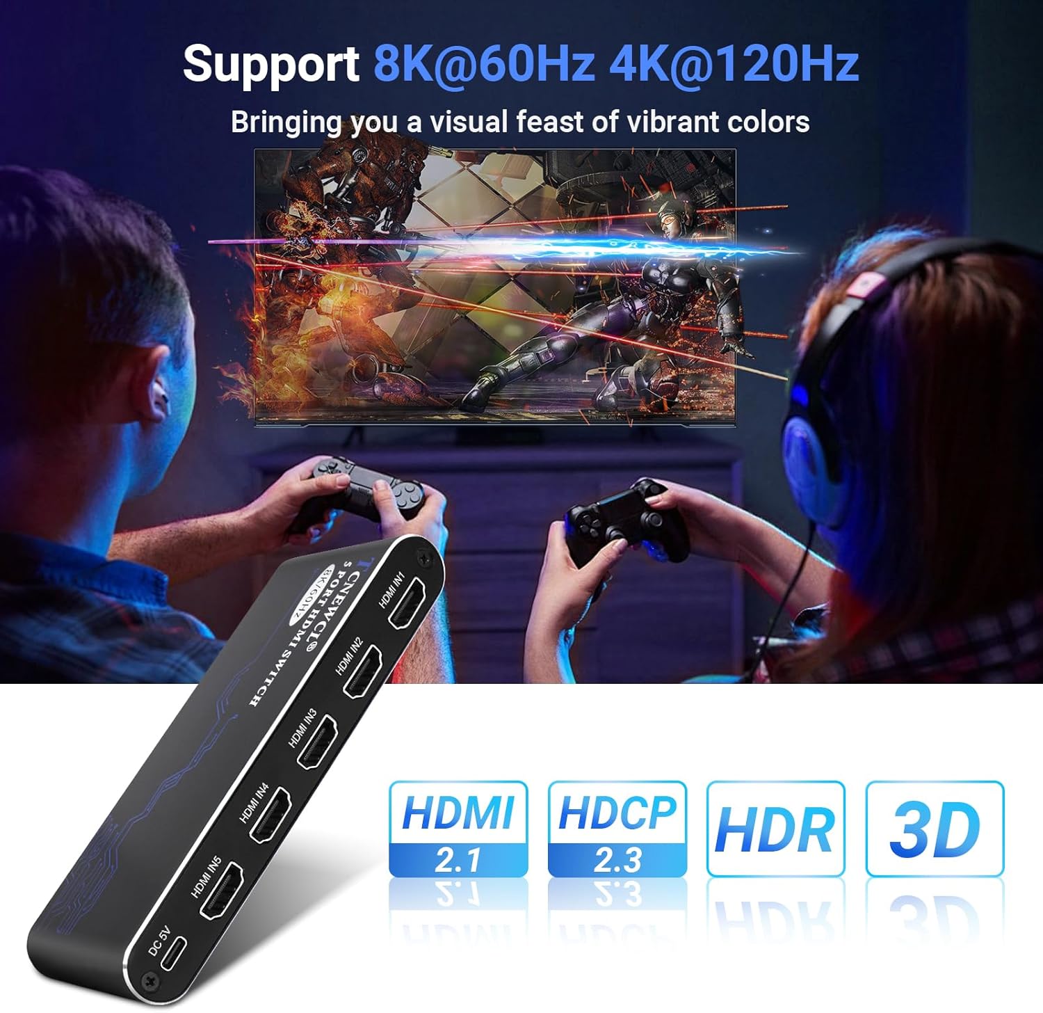 Tcnewcl 5x1 Switch HDMI 2.1 48Gbps con Telecomando - immagine 2