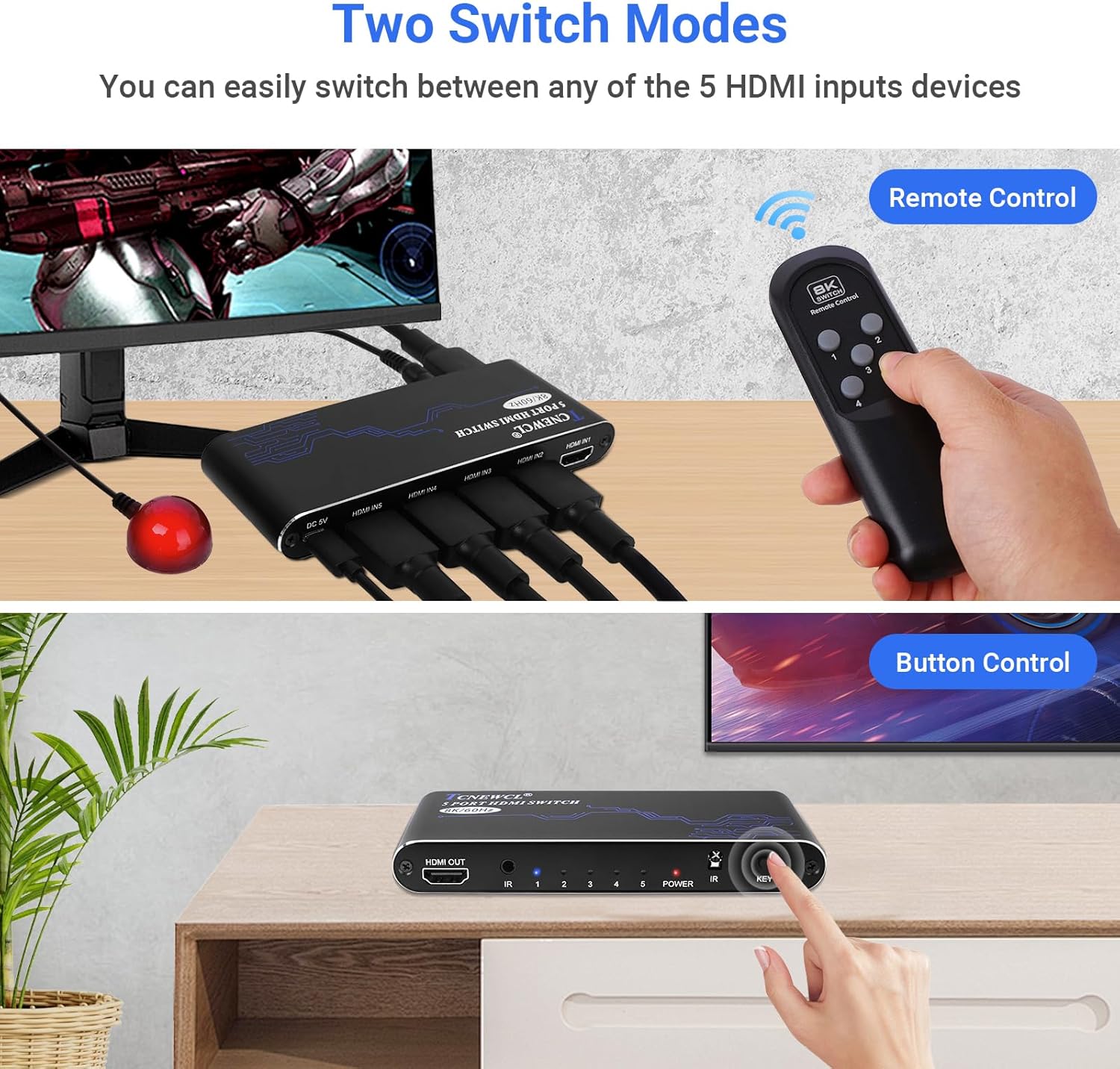 Tcnewcl 5x1 Switch HDMI 2.1 48Gbps con Telecomando - immagine 5