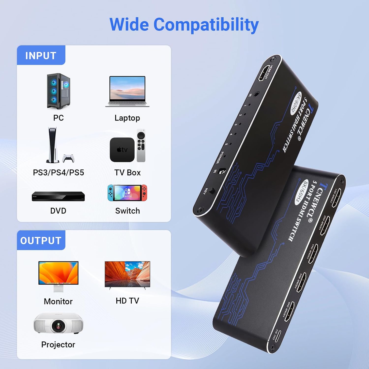 Tcnewcl 5x1 Switch HDMI 2.1 48Gbps con Telecomando - immagine 6