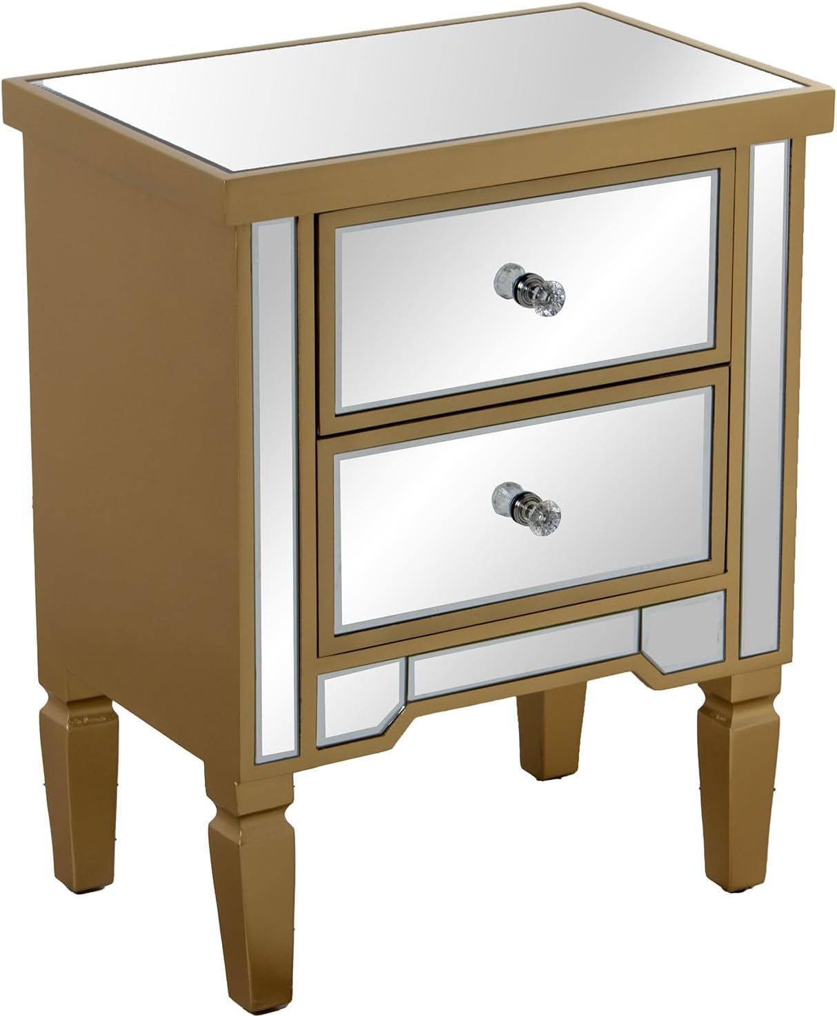 Drw Comodino in Legno 2 Cassetti Oro e Specchio - immagine 1