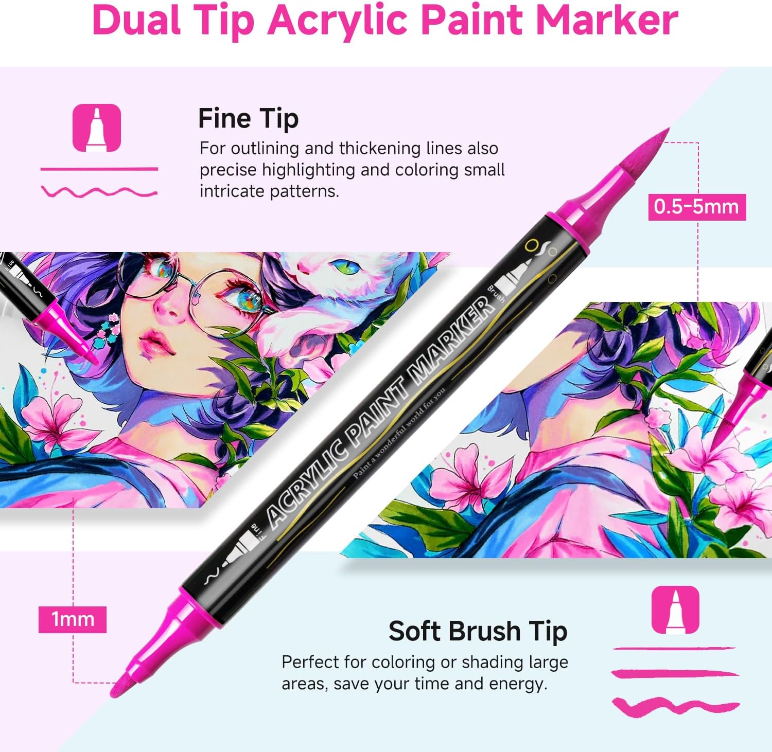 Pennarelli Acrilici Doppia Punta 72 Colori - immagine 3