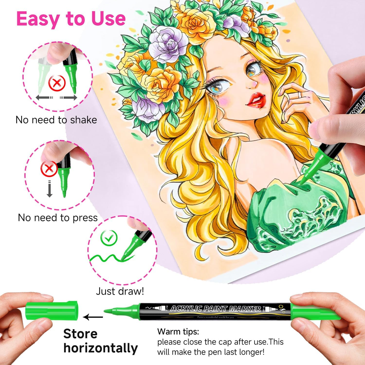 Pennarelli Acrilici Doppia Punta 72 Colori - immagine 4