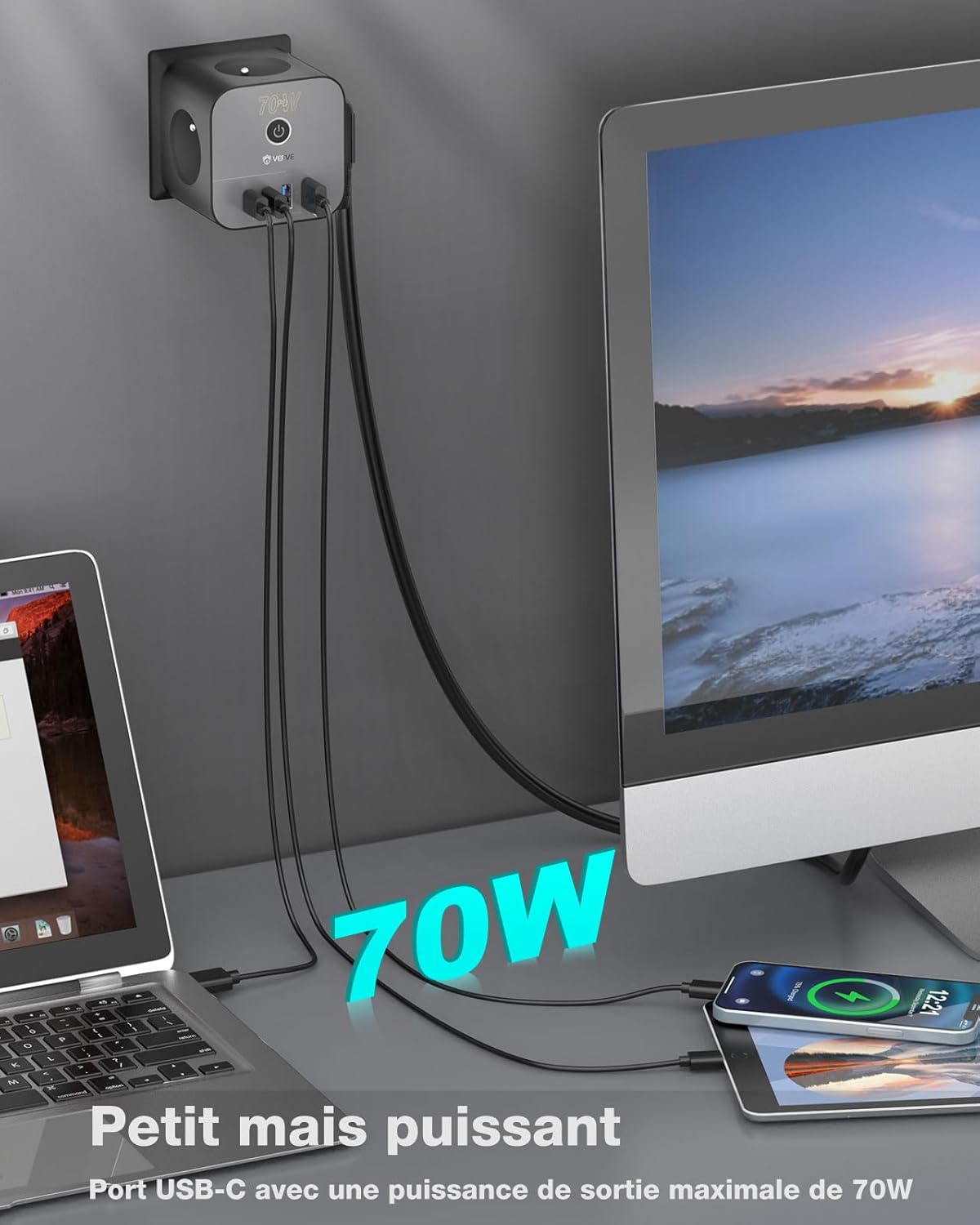 Vefve Caricabatterie Rapido USB-C 70W GaN III 7 in 1 - immagine 2