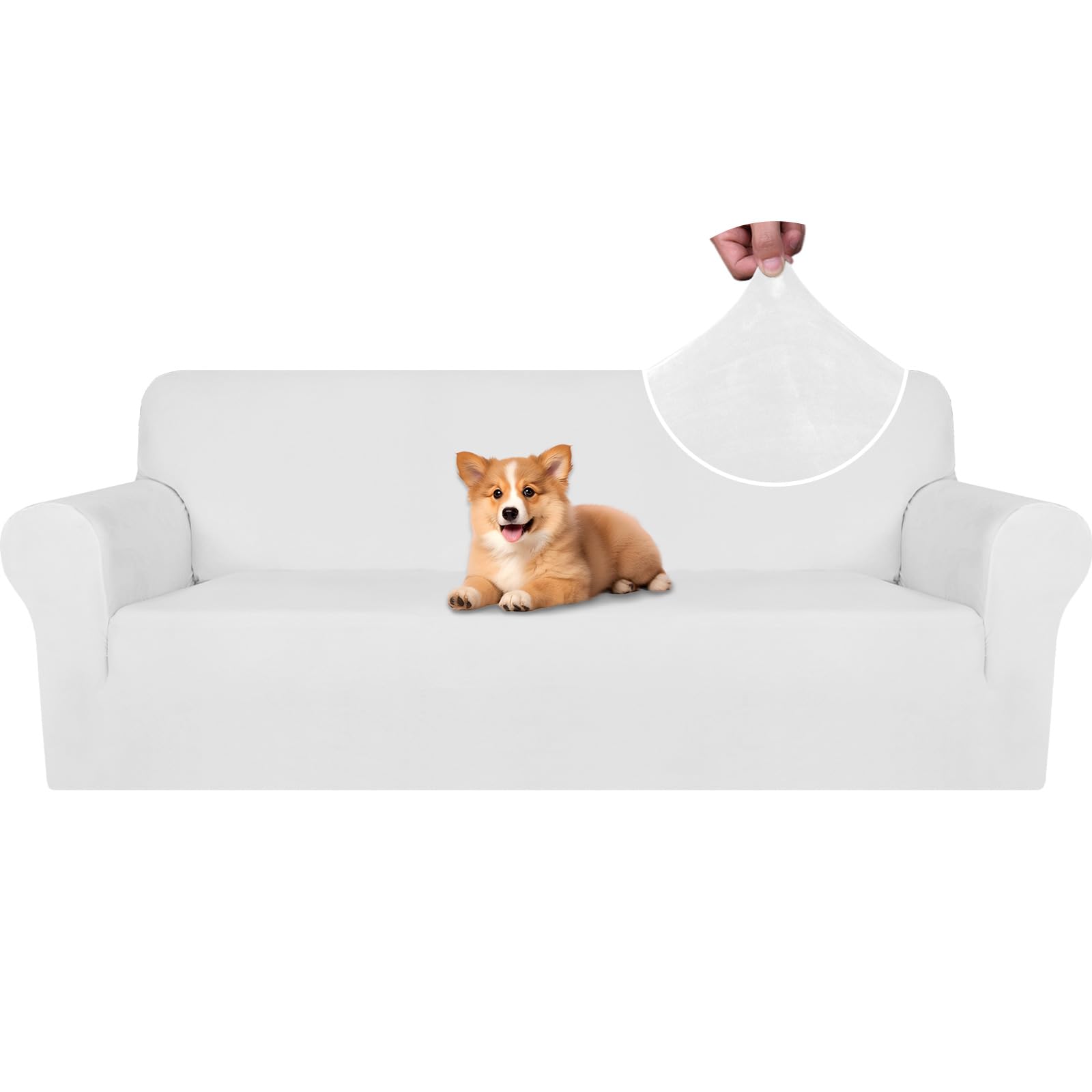 CYCMACO Copridivano Velluto Spesso 3 Posti, Bianco