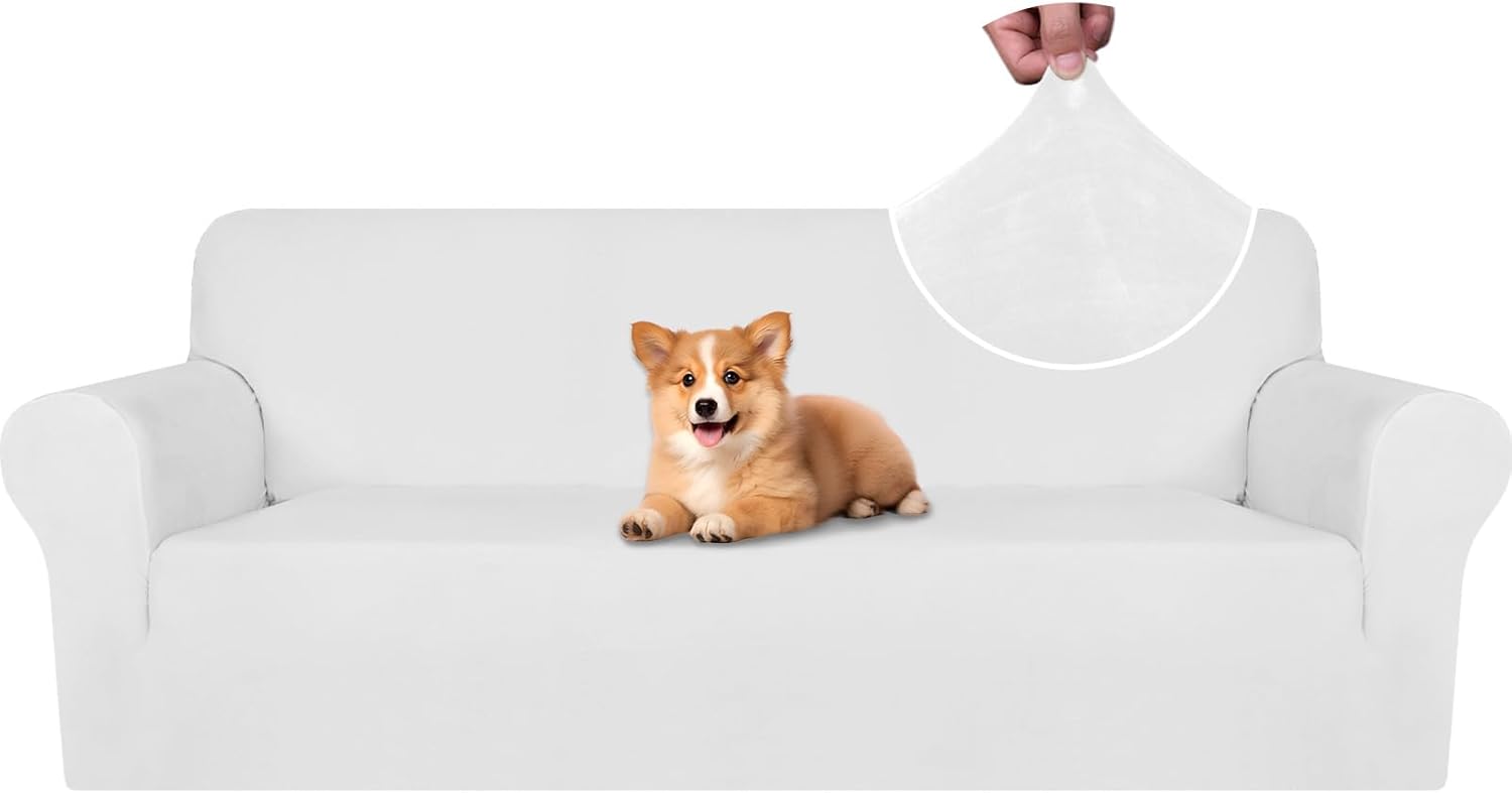 CYCMACO Copridivano Velluto Spesso 3 Posti, Bianco - immagine 1